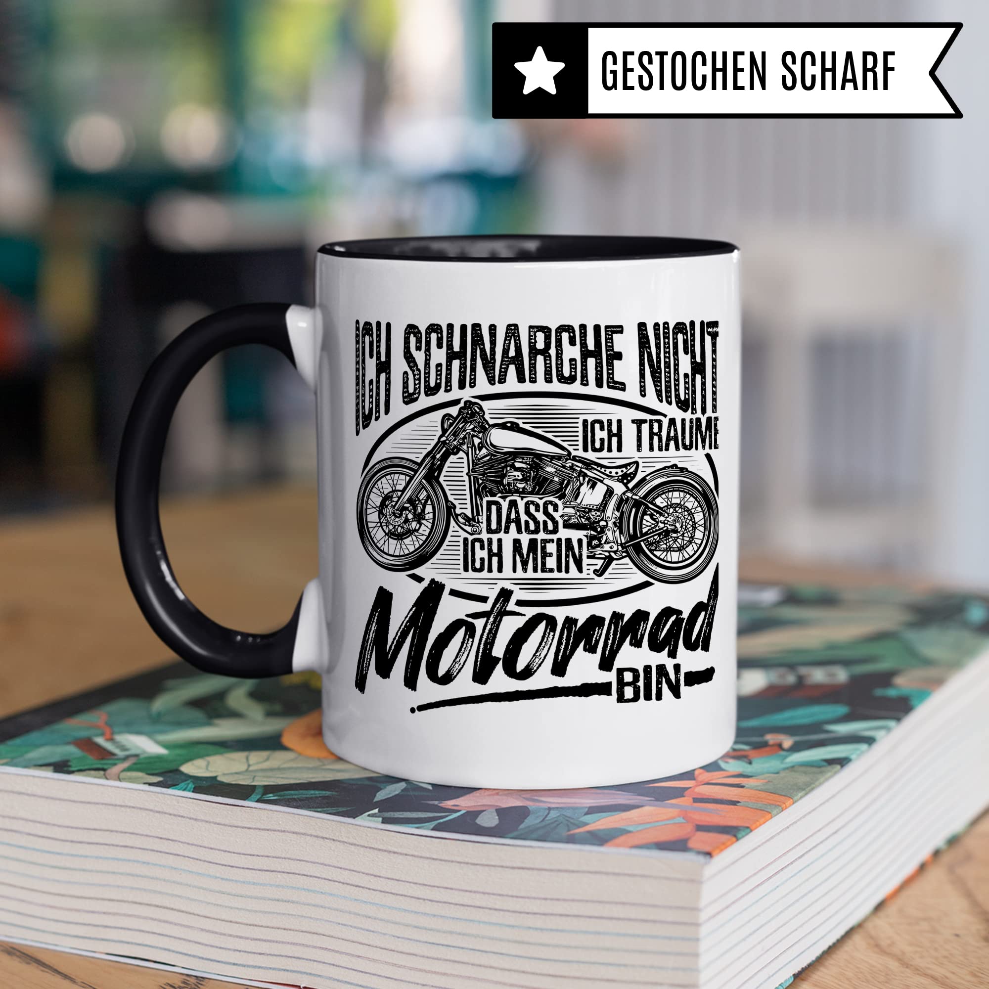 Motorrad Tasse mit Spruch, Ich schnarche nicht - Ich träume, dass Ich mein Motorrad bin, Biker Geschenk lustig Geschenkidee Kaffeetasse Motorradfahrer Motorradfahrerin Kaffee-Becher