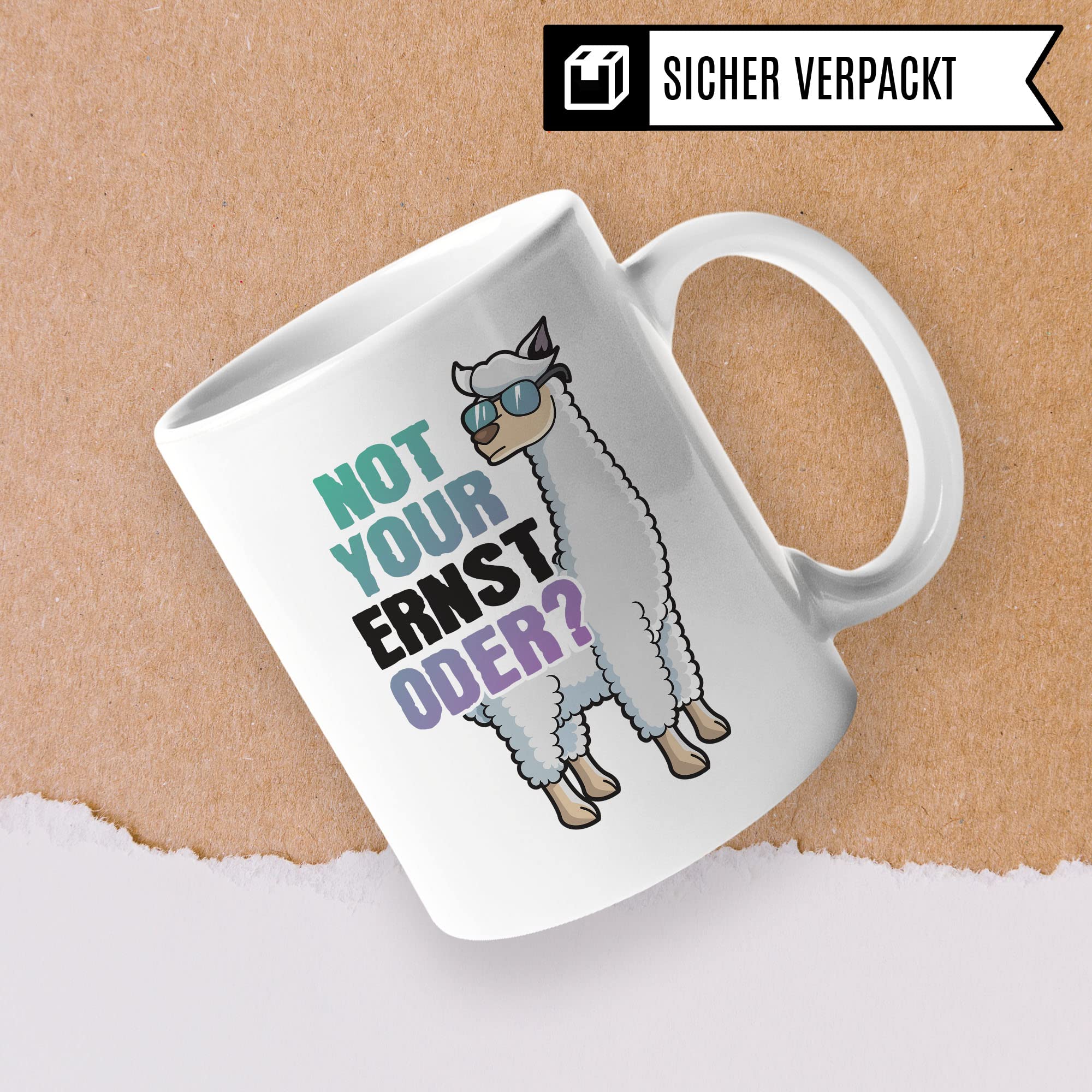 Tasse Alpaka-Motiv, Not your ernst oder? Spruch, Süßes Geschenk Alpakaliebhaber, süße Alpaka-Tasse Motiv Geschenkidee lustiger Spruch Beruf Freund Freundin Kollegen Kaffeetasse