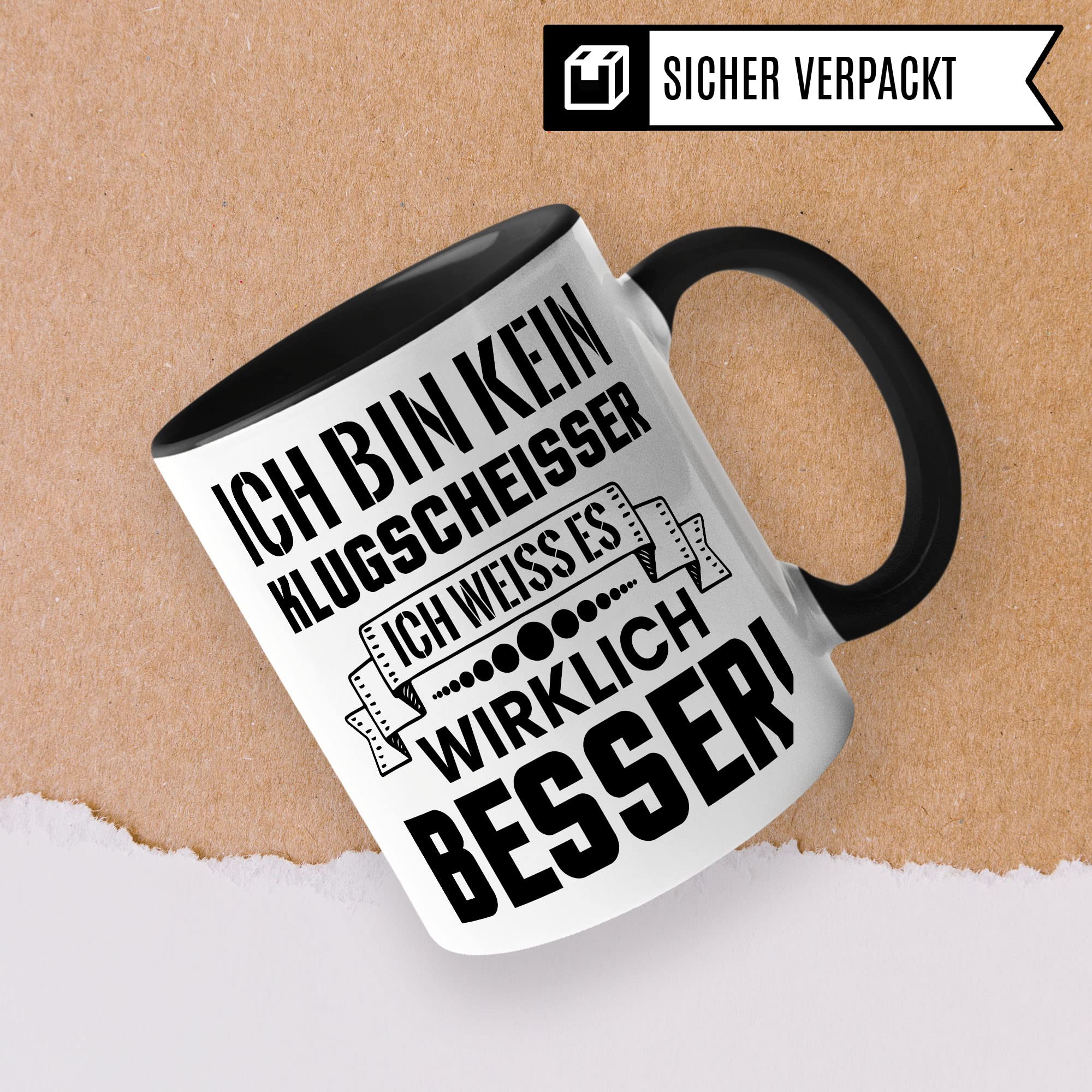 Klugscheisser Tasse, Kaffeetasse Geschenk für Besserwisser, Kaffebecher mit Spruch lustig, Teen Geschenk, Kaffeetasse Humor Witz Geschenk für Kollege, Kollegin Teetasse