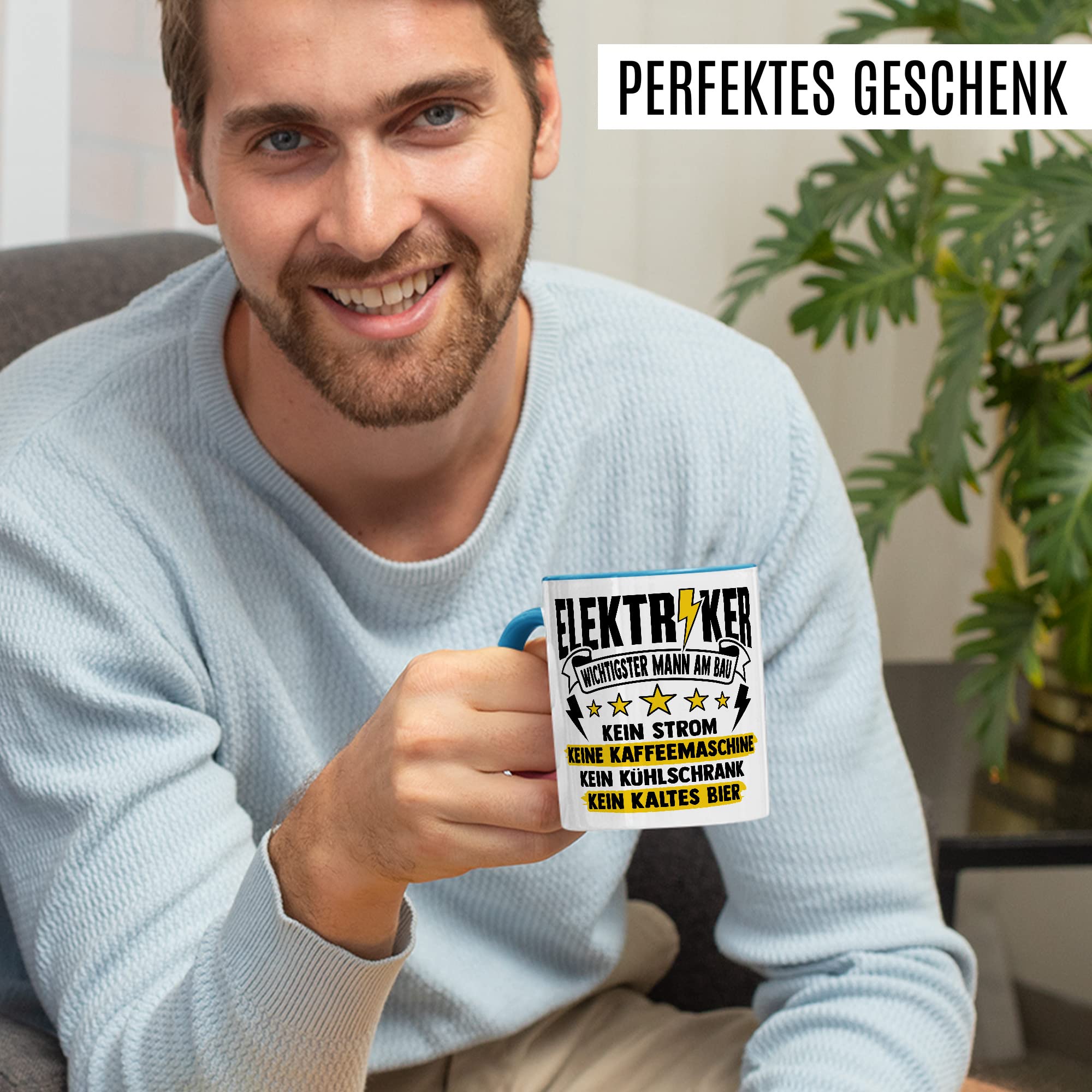 Installateur Tasse Elektriker Wichtigster Mann am Bau Witz Geschenkidee Elektronik Kaffeetasse Geschenk für Elektrotechniker Kaffeebecher Baustellen Becher