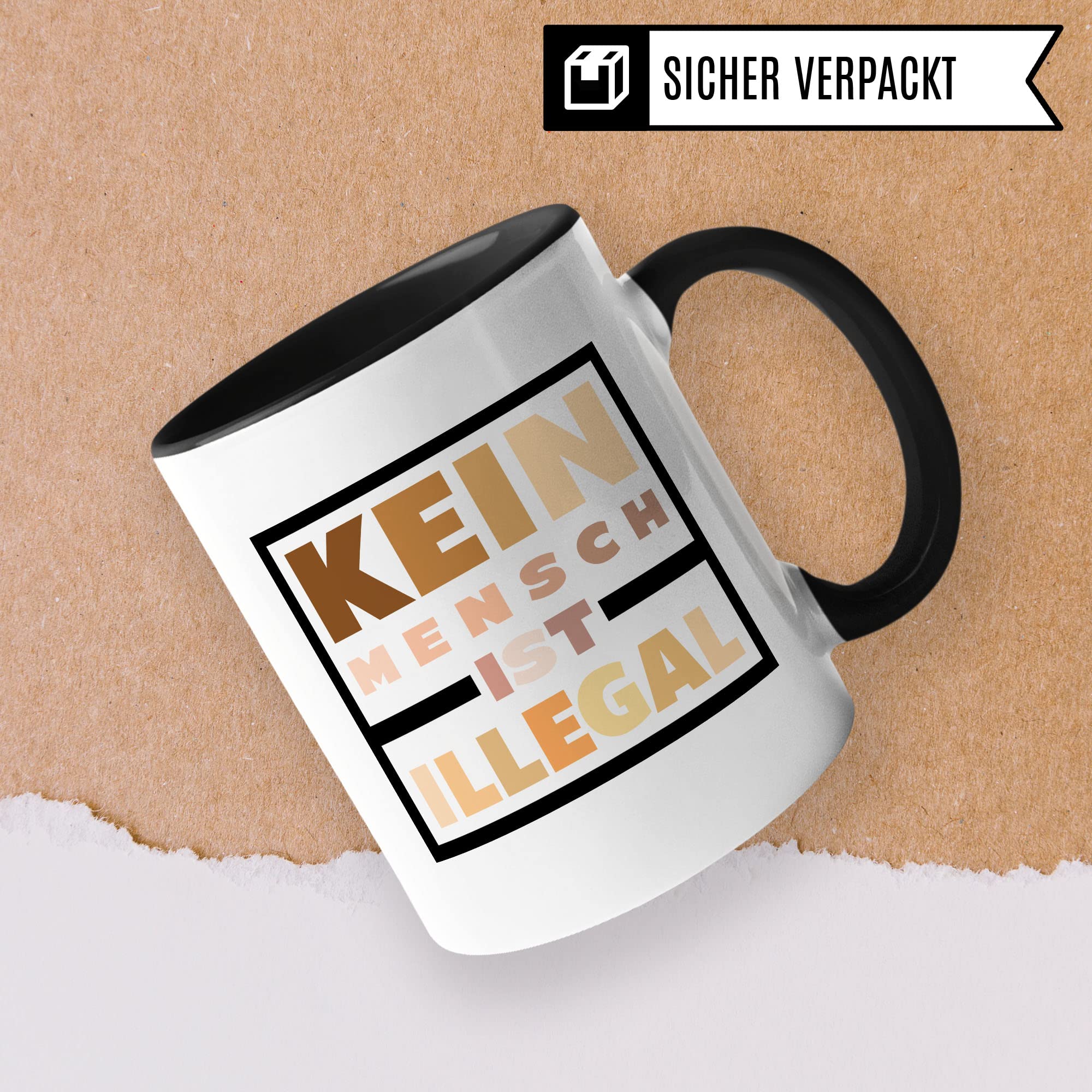 Kein Mensch ist illegal Tasse Geschenkidee Kaffeetasse Geschenk für Gleichberechtigung Kaffeebecher Gemeinschaft Becher