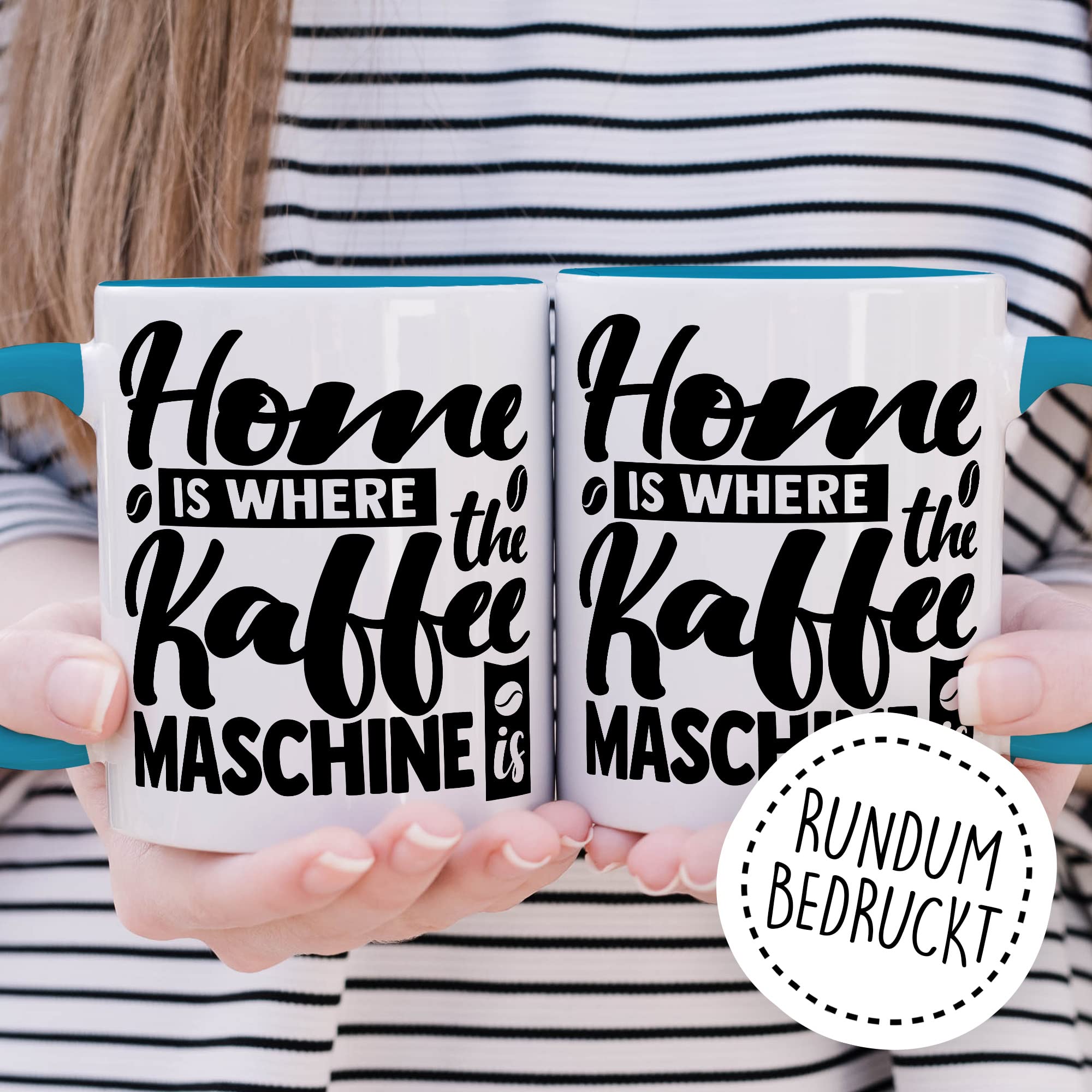 Tasse Kaffee Geschenk, Home is where the Kaffeemaschine is Geschenkidee Kaffee-Liebhaber Kaffee-Becher Kaffeetasse Tasse mit Spruch lustig Teetasse Kaffee-Fan Kaffeemaschine