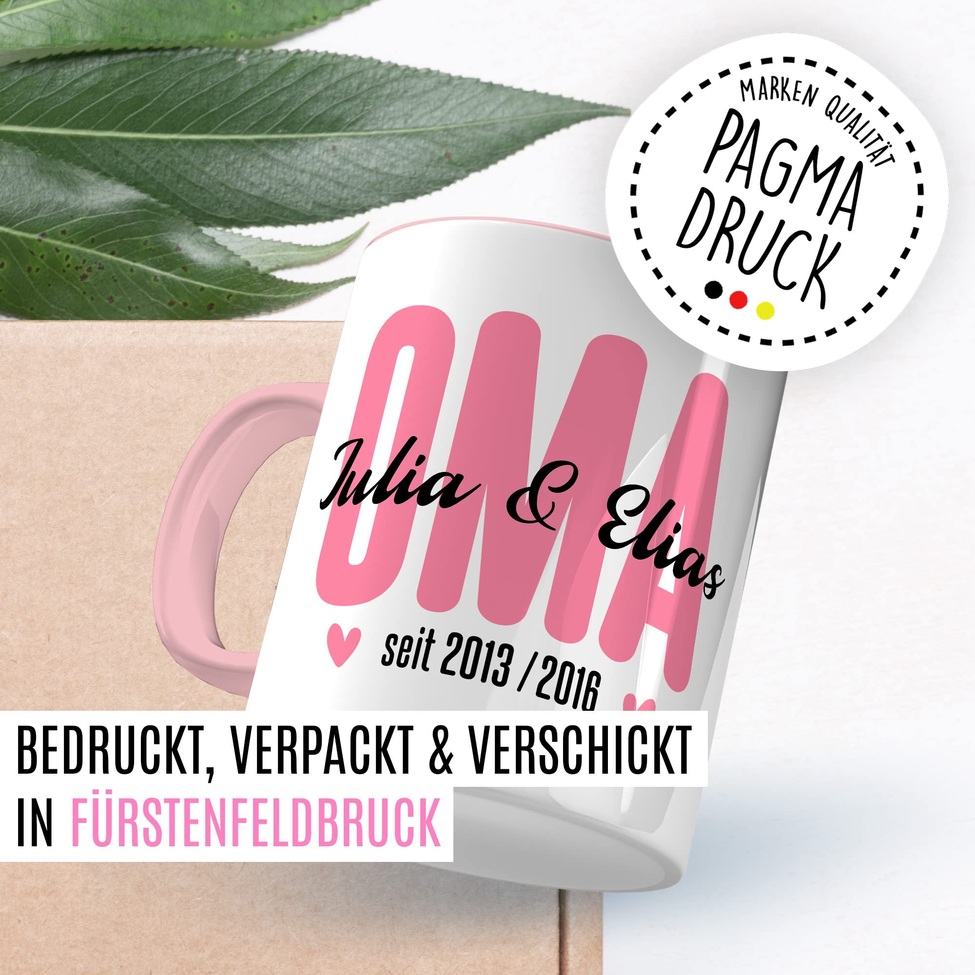 Oma Tasse mit Enkelnamen und Geburtsjahr Geschenkidee Personalisierbar Kaffeetasse Geschenk für Großmutter Kaffeebecher Enkel Becher