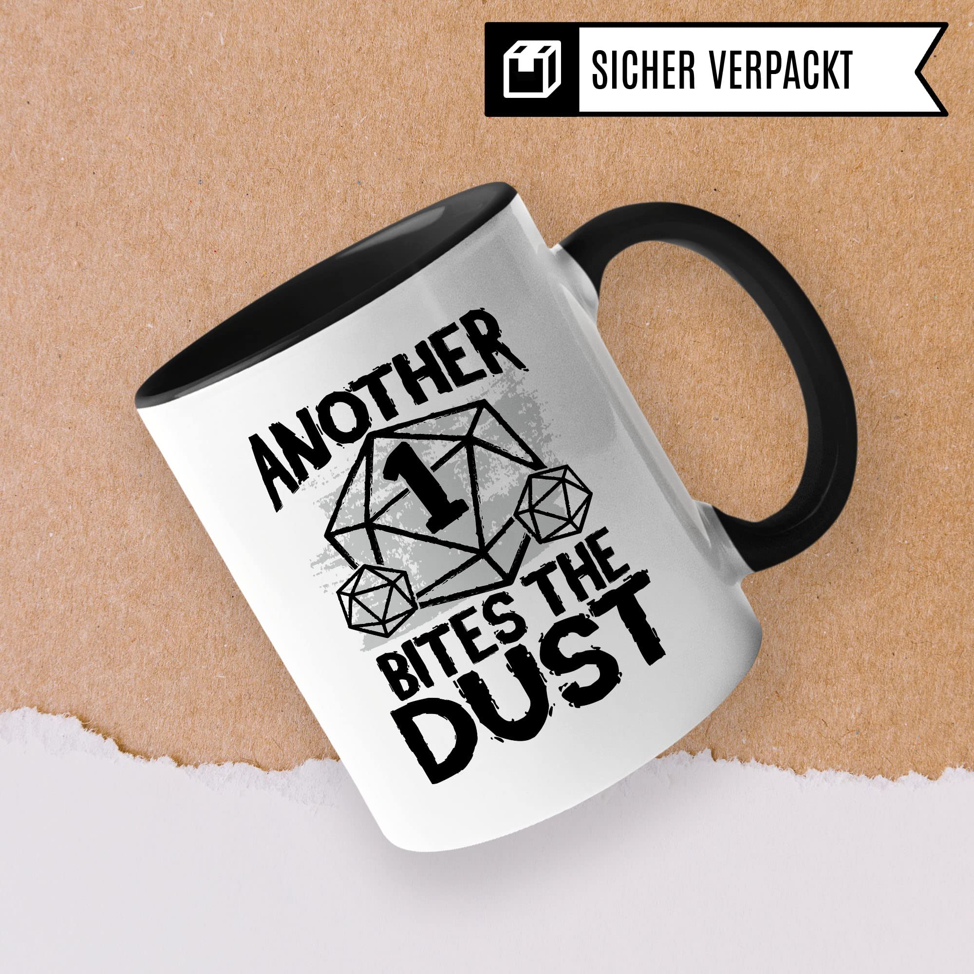 DnD Roleplay Tasse, Another 1 bites the Dust Spruch, DnD Roleplay Geschenk, Rollenspiel Spruch D20 Dice Pen & Paper Tabletop D20 Motiv - RPG Dungeon Kaffee-Becher Geschenkidee