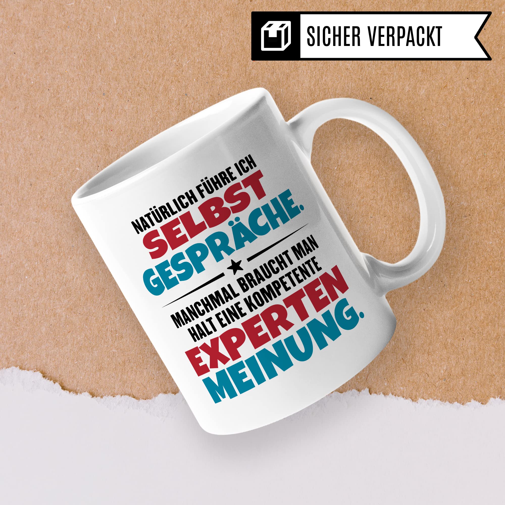 Lustige Tasse mit Spruch Kaffeetasse fürs Büro Humor Natürlich führe ich Selbstgespräche Spruch Geschenk Witz Geschenkidee Kaffee-Becher