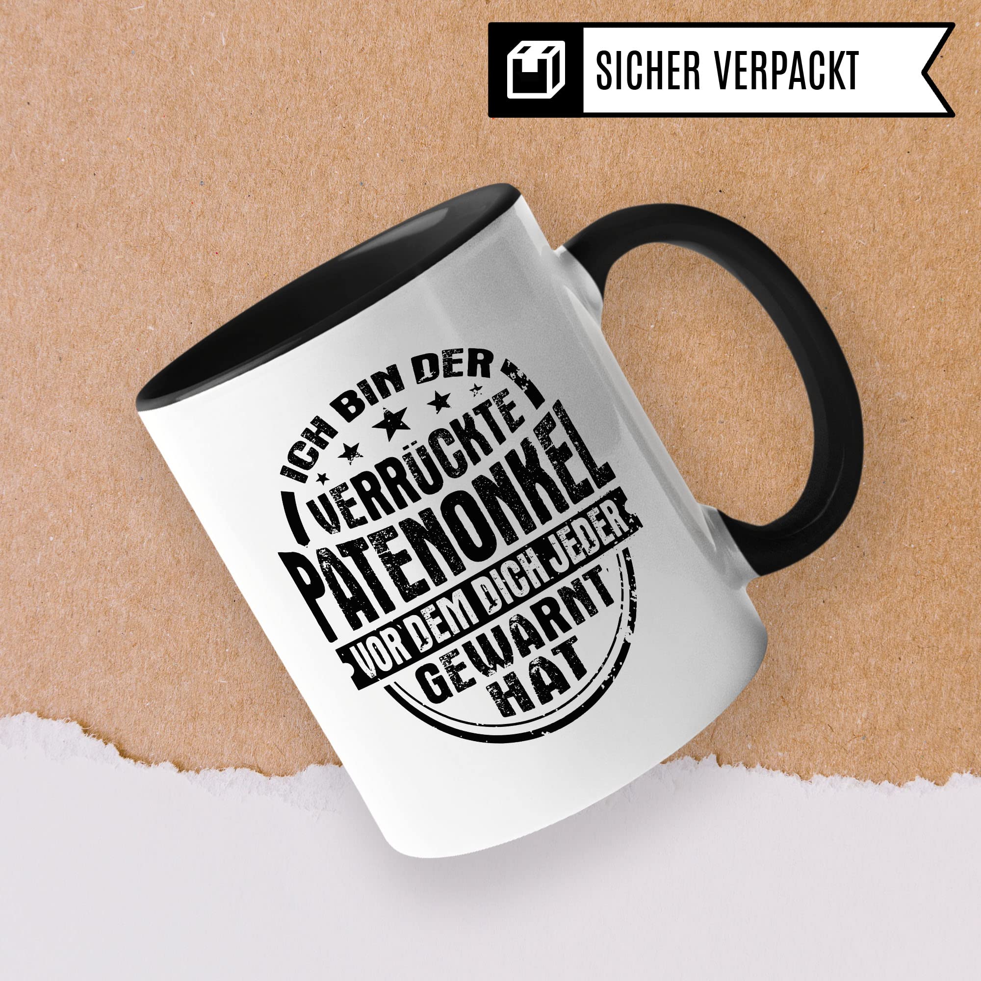 Patenonkel Tasse Geschenkidee Pate Kaffeetasse Humor Witz Geschenk für Onkel Kaffeebecher Familie Becher