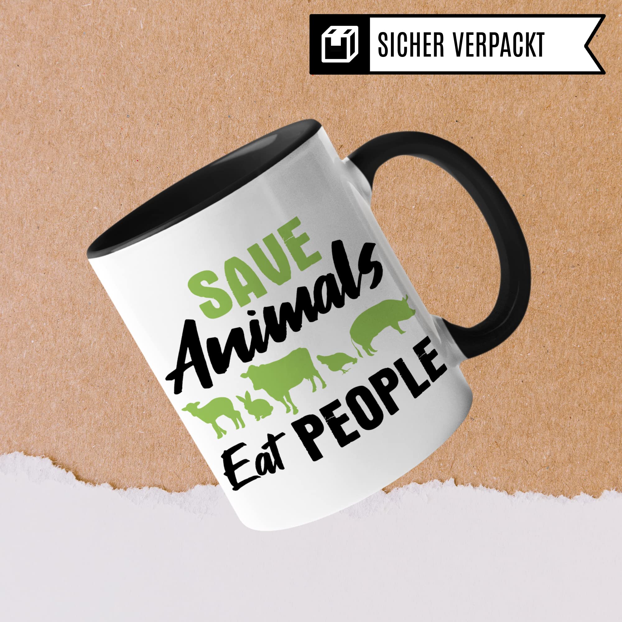 Tasse Vegan Spruch, Geschenk für Veganer & Veganerin Kaffeetasse Motiv, Kaffeebecher Veganismus vegane Ernährung, Save Animals Eat People Witz Geschenkidee Becher