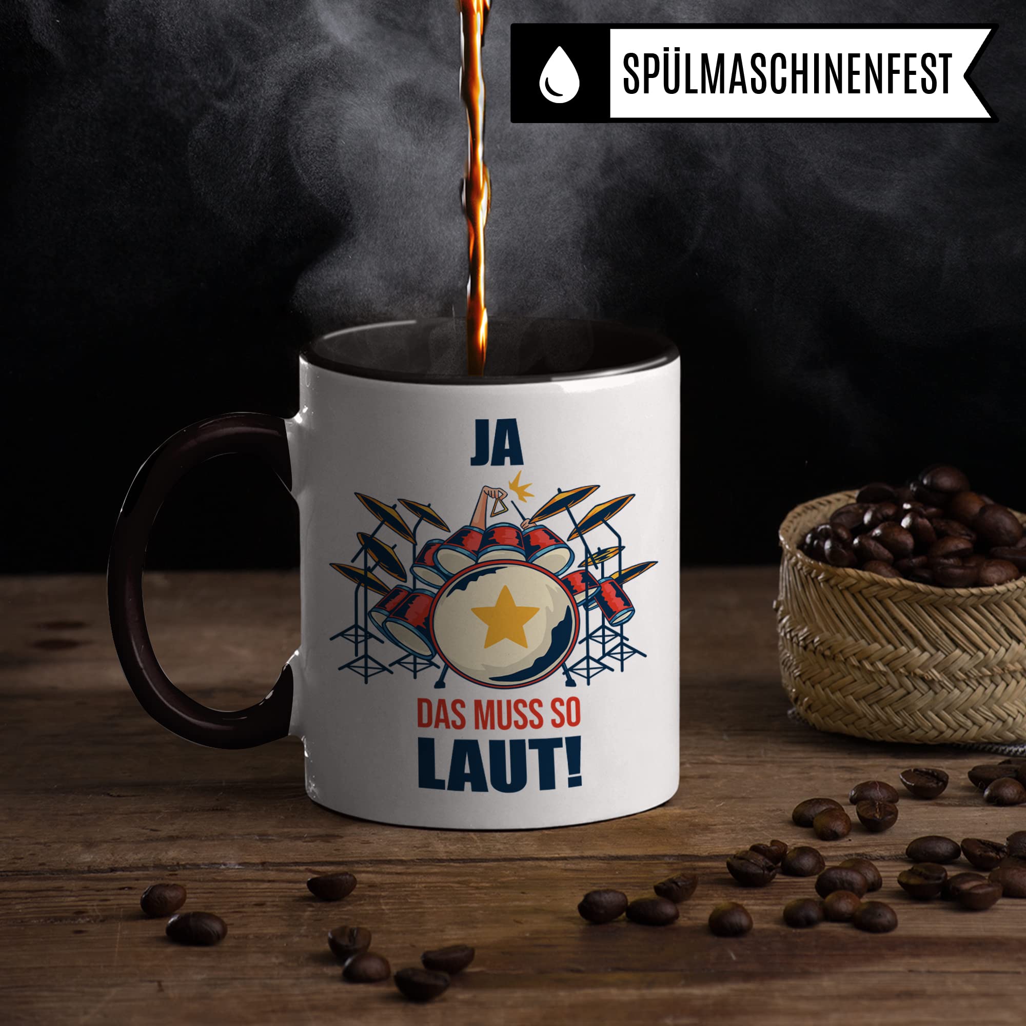 Schlagzeug Tasse - Musik Geschenk für Schlagzeuger Schlagzeugerin - Kaffeetasse Musiker Drummer - Instrument Geschenkideen Becher Drumset Drums Spruch Kaffeebecher