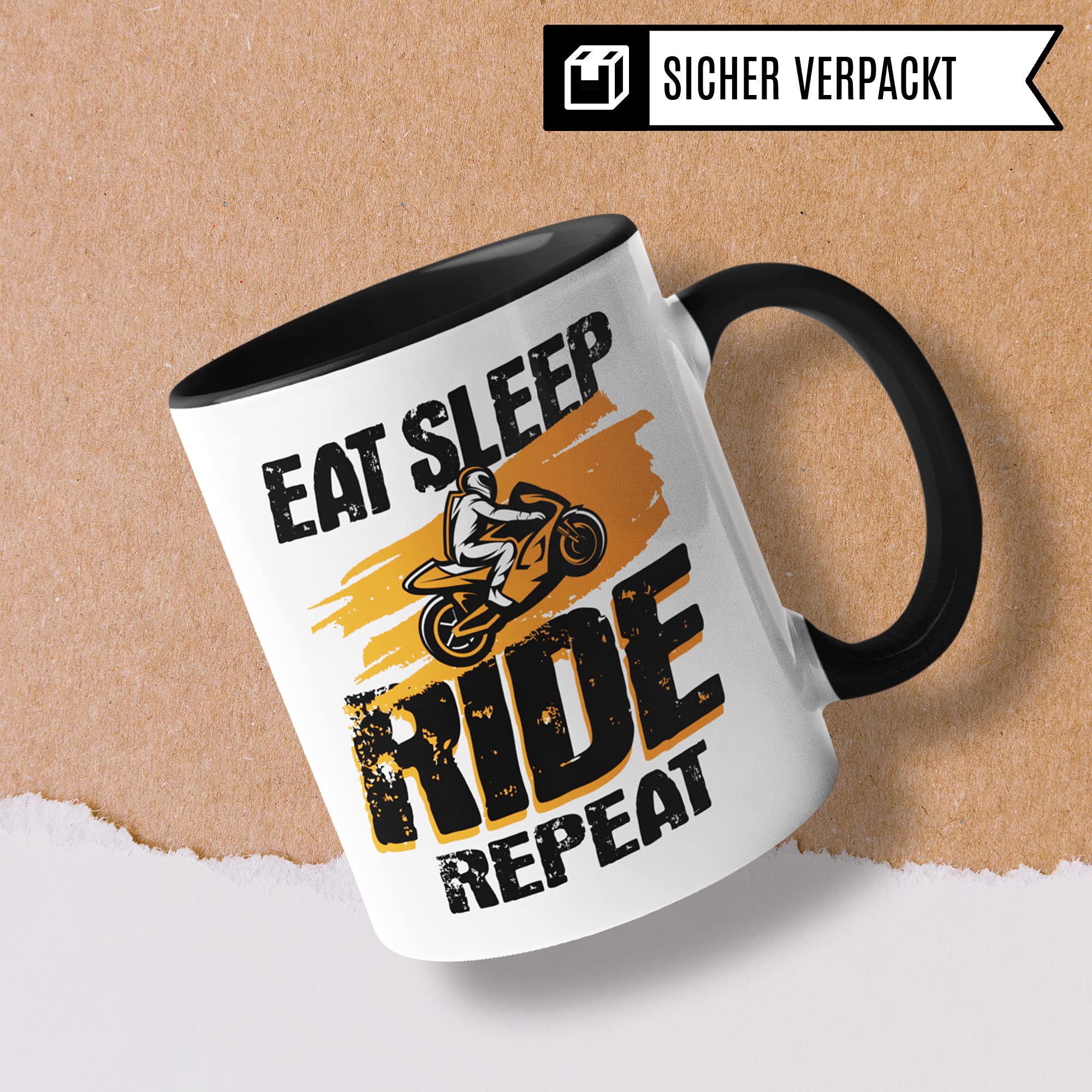 Motorrad Tasse Männer - Geschenk für Motorradfahrer Tasse mit Spruch Eat Sleep Ride Repeat Motorradfans - Kaffeetasse Sprüche Biker Herren - Kaffeebecher Bike Geschenkidee