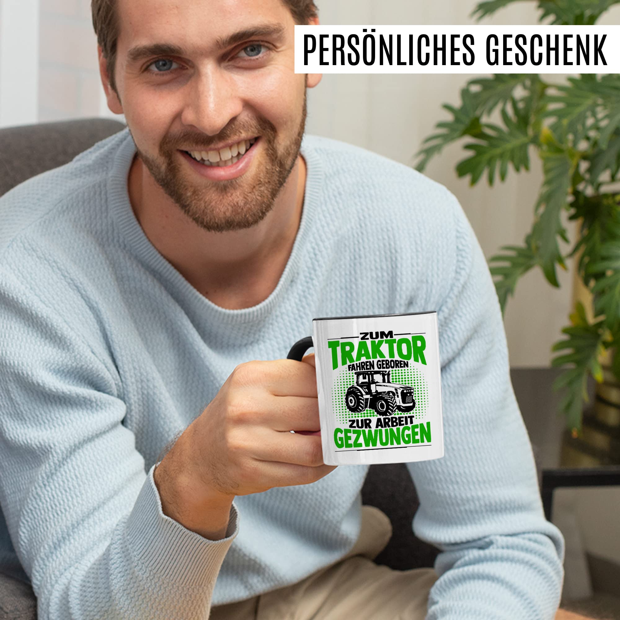 Bauer Tasse Geschenk, Zum Traktor fahren geboren - zur Arbeit gezwungen Geschenkidee Landwirt Kaffeetasse mit Spruch lustig Kaffee-Becher Witztasse Teetasse