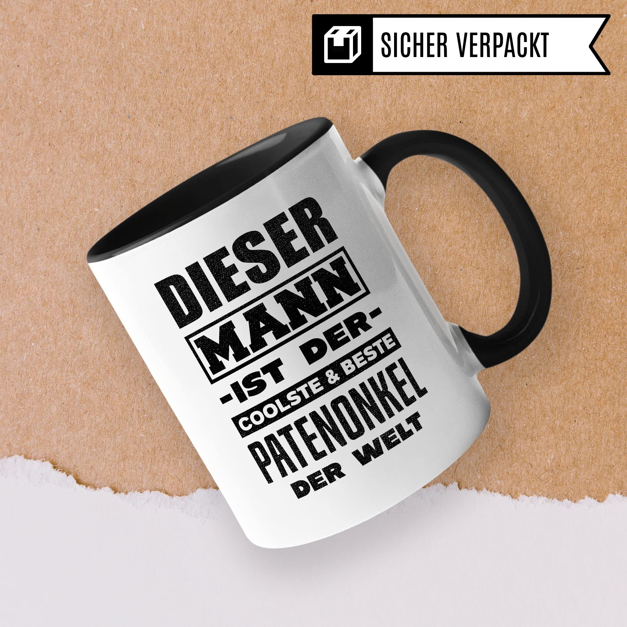 Pate Tasse Geschenkidee Patenonkel Kaffeetasse Humor Witz Geschenk für Onkel Kaffeebecher Familie Becher