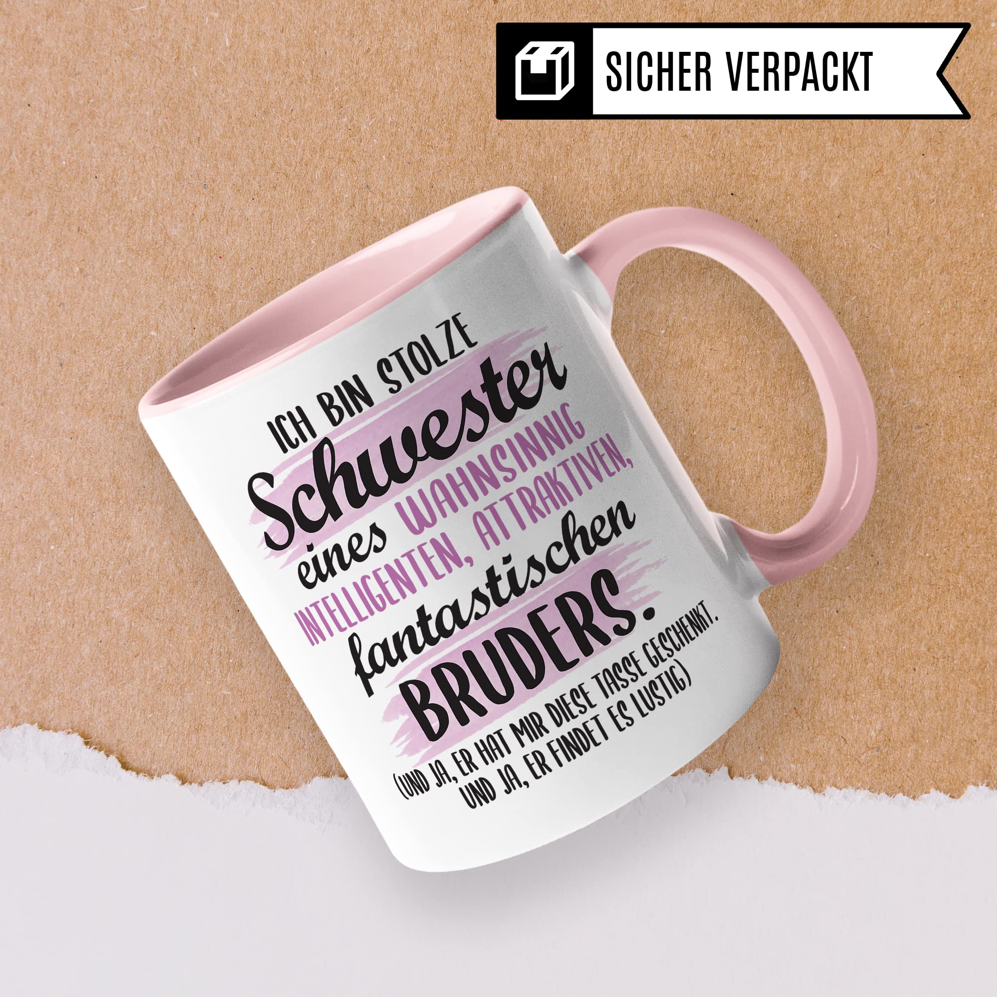Tasse Schwester lustiger Spruch Geschenk Schwester witziger Spruch schönes Motiv Geschenkidee Bruder GEschwisterliebe Kaffeetasee mit Motiv