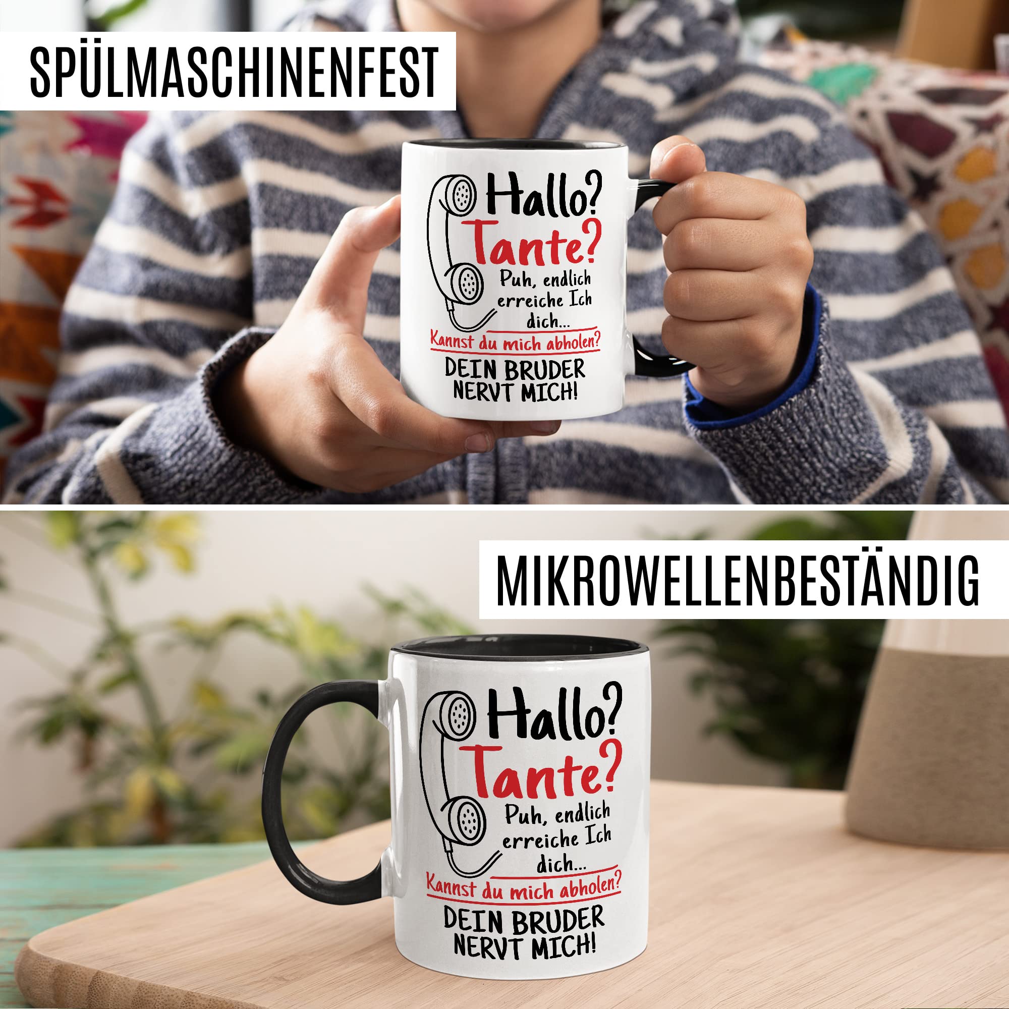 Tasse Onkel Geschenk, Hallo Onkel deine Schwester nervt mich Geschenkidee Onkel Kaffee-Becher Kaffeetasse Tasse mit Spruch lustig Familie Mama Papa Humor nerven Familien-Geschenk