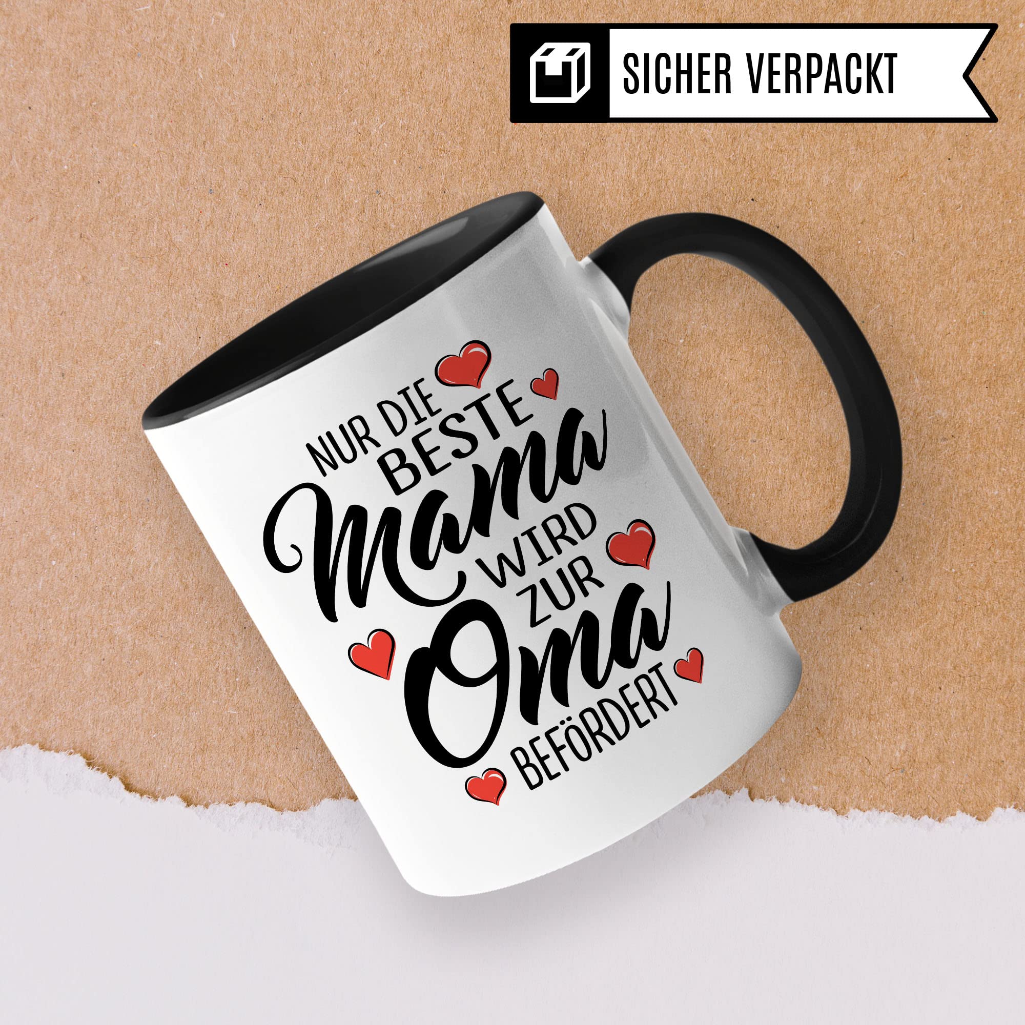 Oma Tasse mit Spruch, Nur die beste Mama wird zur Oma befördert, Geschenk Großmutter, Baby Ankündigung Reveal Geschenkidee Kaffeetasse Enkel