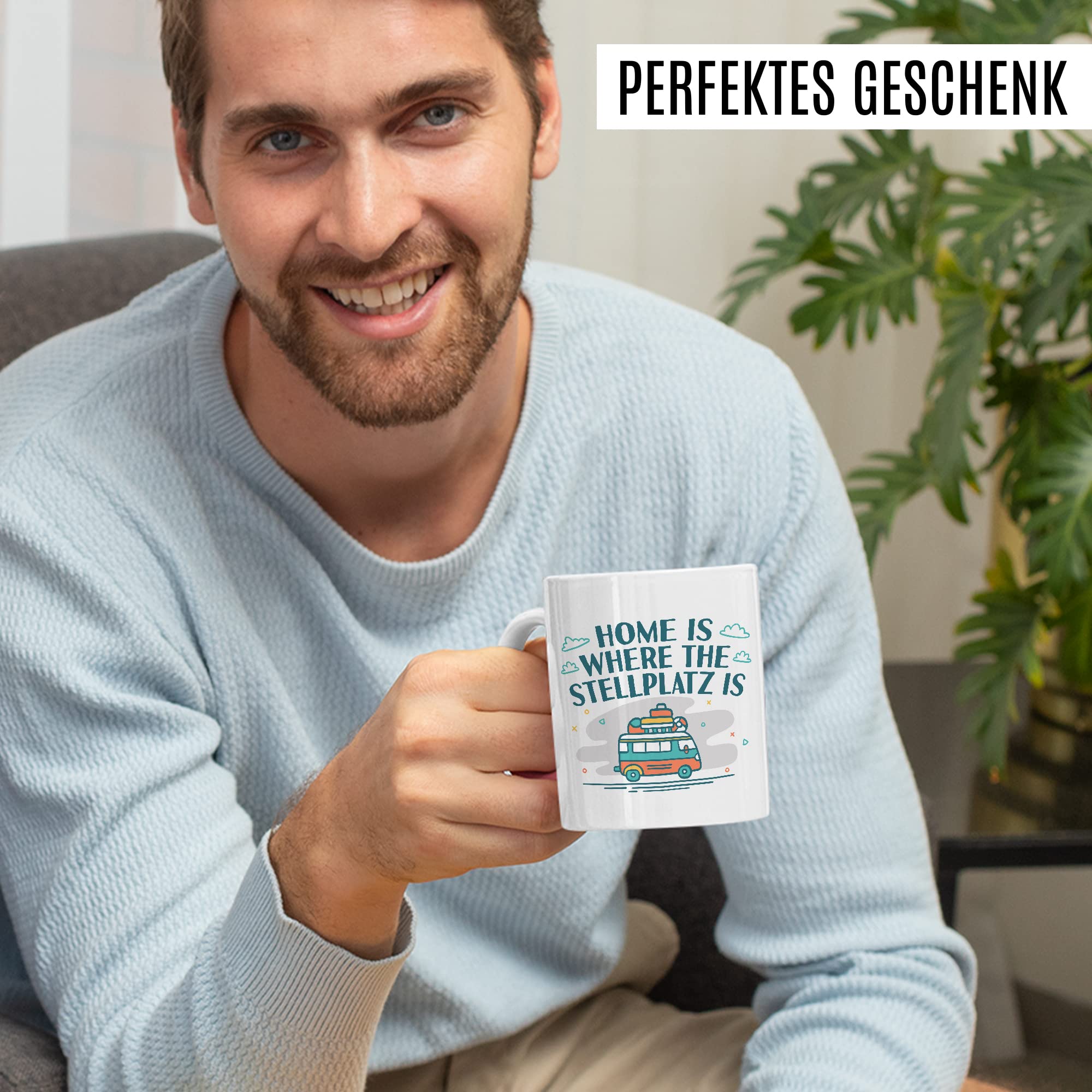 Wohnmobil Tasse Wohnwagen Kaffeetasse Camping Geschenk Camper Kaffee-Becher Stellplatz Geschenkidee Outdoorfans Camperin Campingvan Zeltplatz Campingwagen Campingplatz Zelten Home is Zuhause