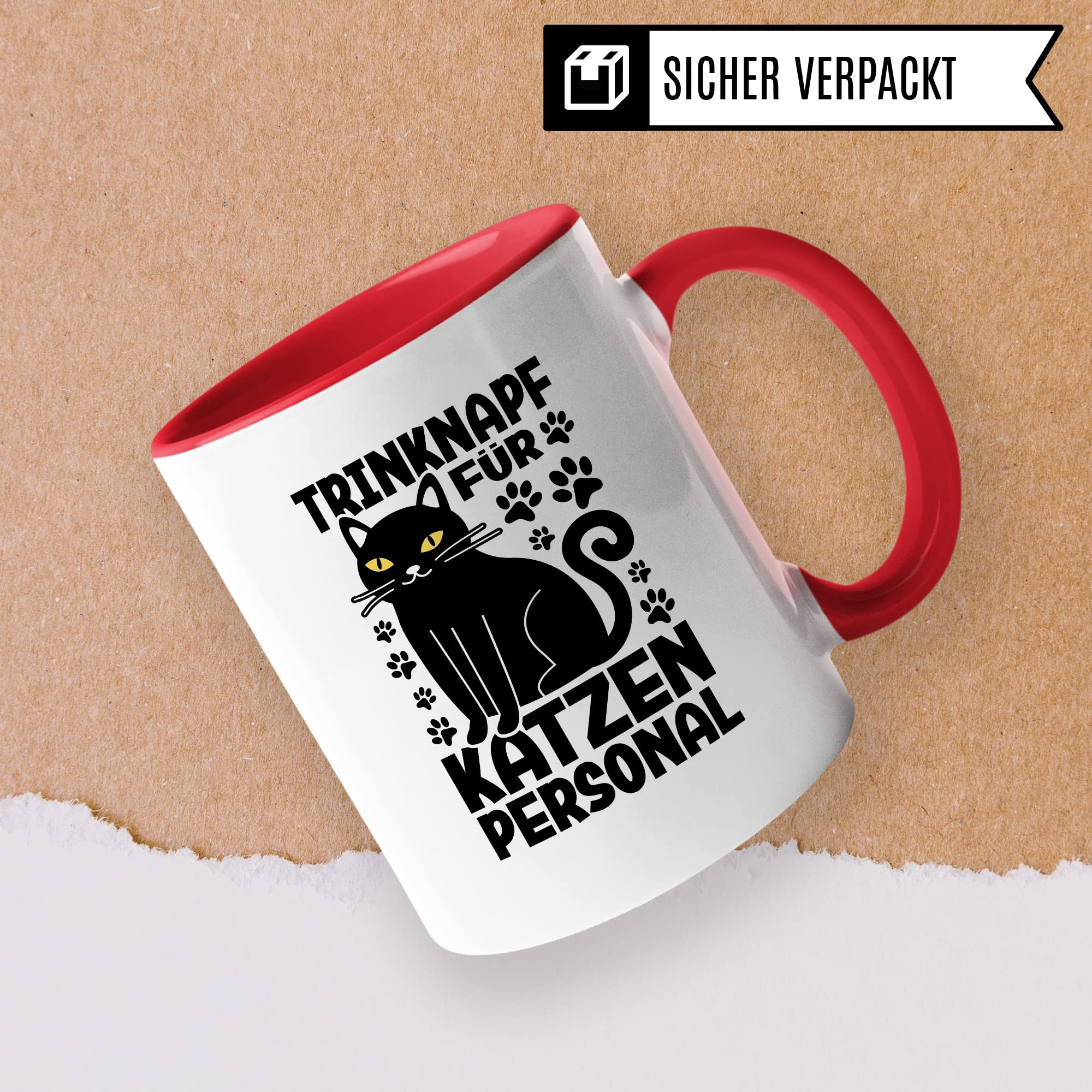 Katzen Tasse Kaffeetasse Humor Kaffee-Becher mit Spruch Katze Witz Katzenmama Trinknapf für Katzenpersonal Trinknapf Geschenk Geschenkidee für Katzenliebhaber Katzentasse Tasse fürs Büro