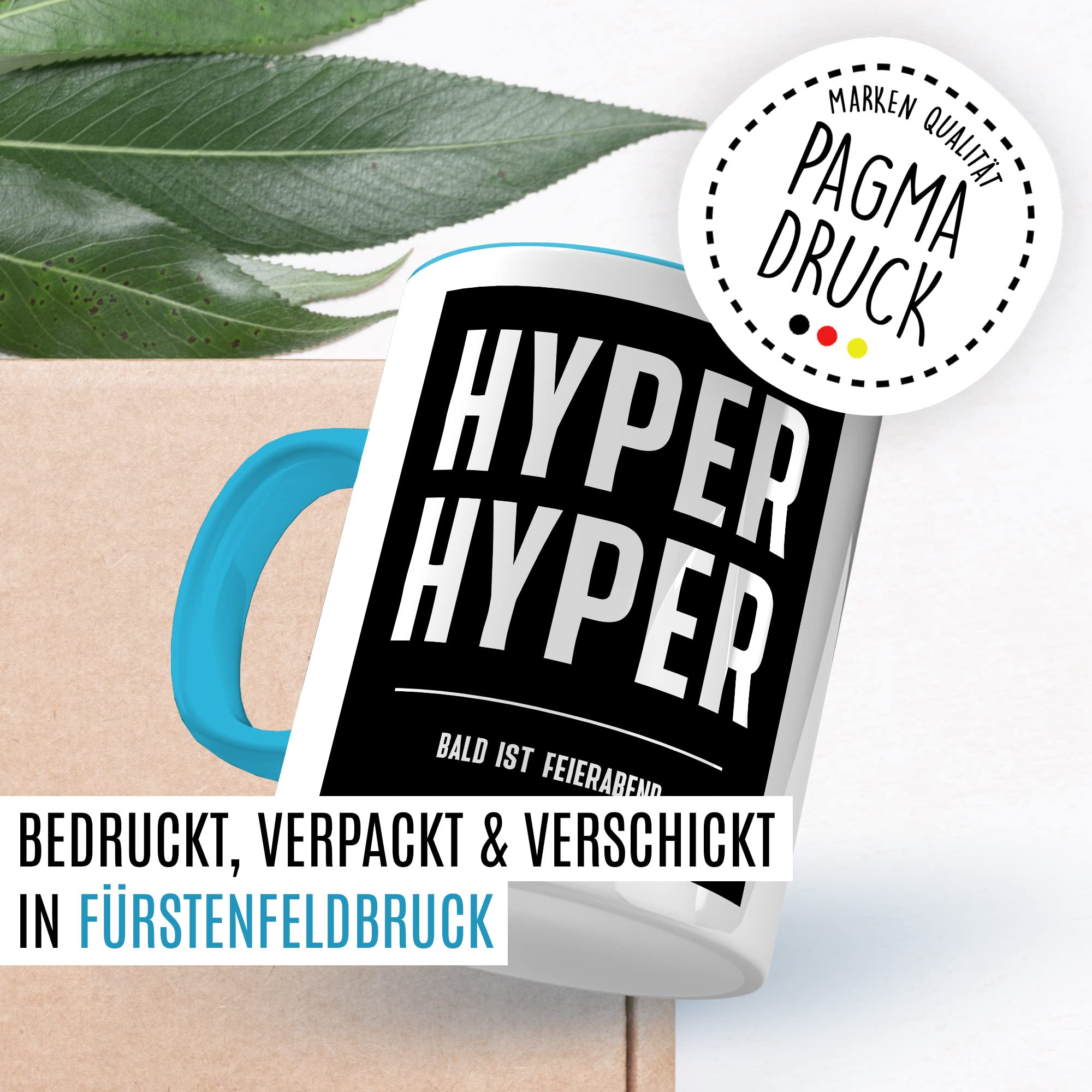 HYPER HYPER Tasse mit Spruch bald ist Feierabend Kaffeetasse lustig 90er Rave Kaffee-Becher Arbeit lustig Geschenkidee Kollegen Humor Scooter Büro Tasse Witz Geschenk Kollegin Kollege