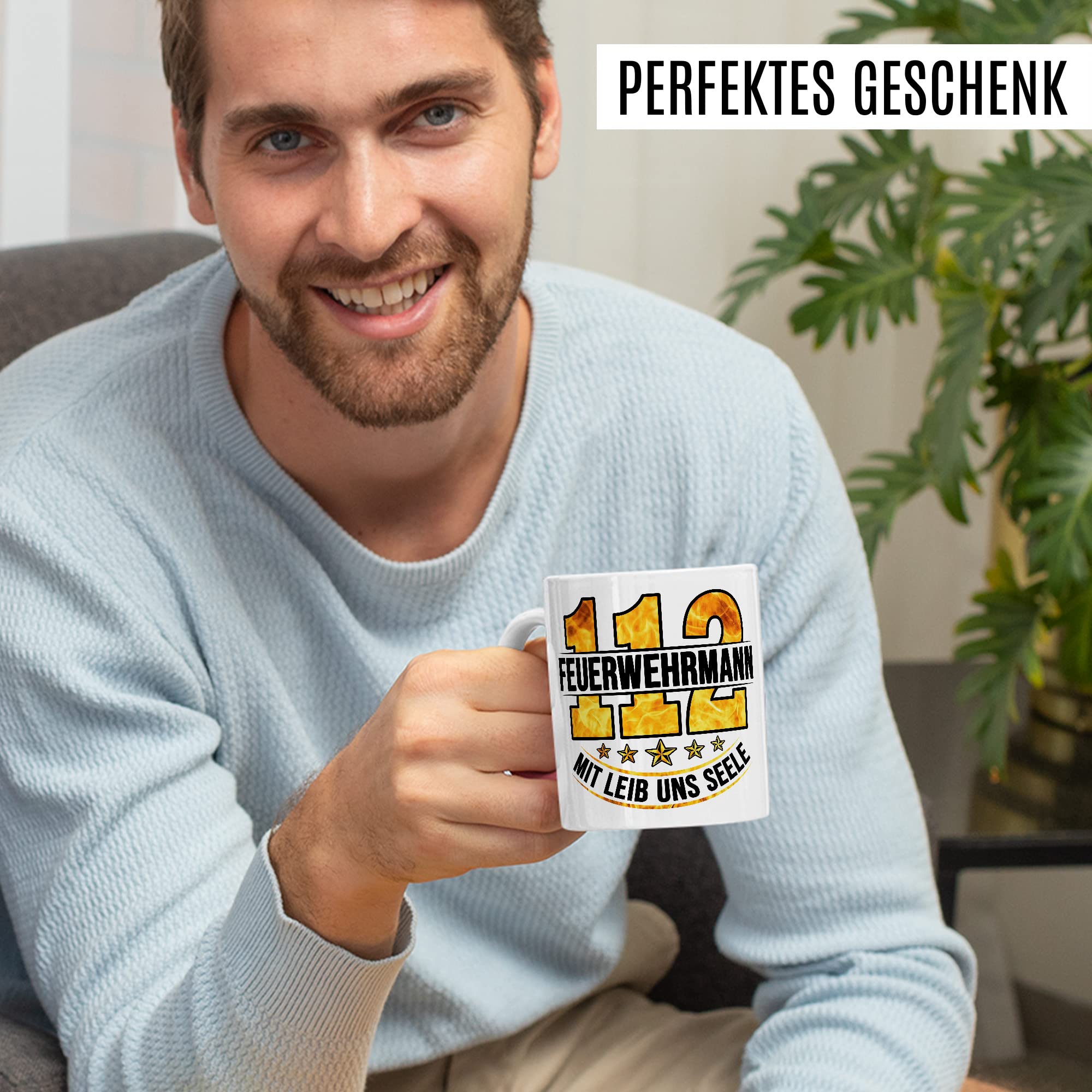 Feuerwehrmann Tasse 112 Geschenkidee Kaffeetasse mit Spruch Geschenk für Freiwillig Feuerwehr Kaffeebecher Feuerwehrauto Becher