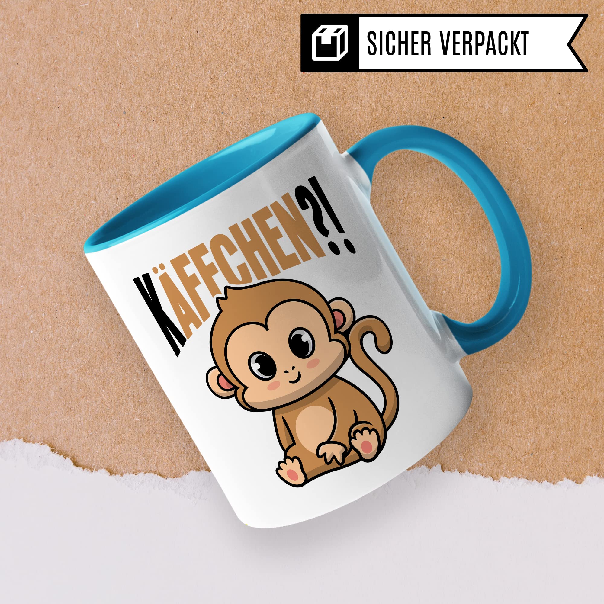 Käffchen Tasse Geschenk Kaffeetasse mit Spruch lustig Kaffee-Becher mit Affen-Motiv Teetasse Geschenkidee Kaffee-Liebhaber Kaffeetrinker und Kaffee-Fans Kaffee-Verehrer