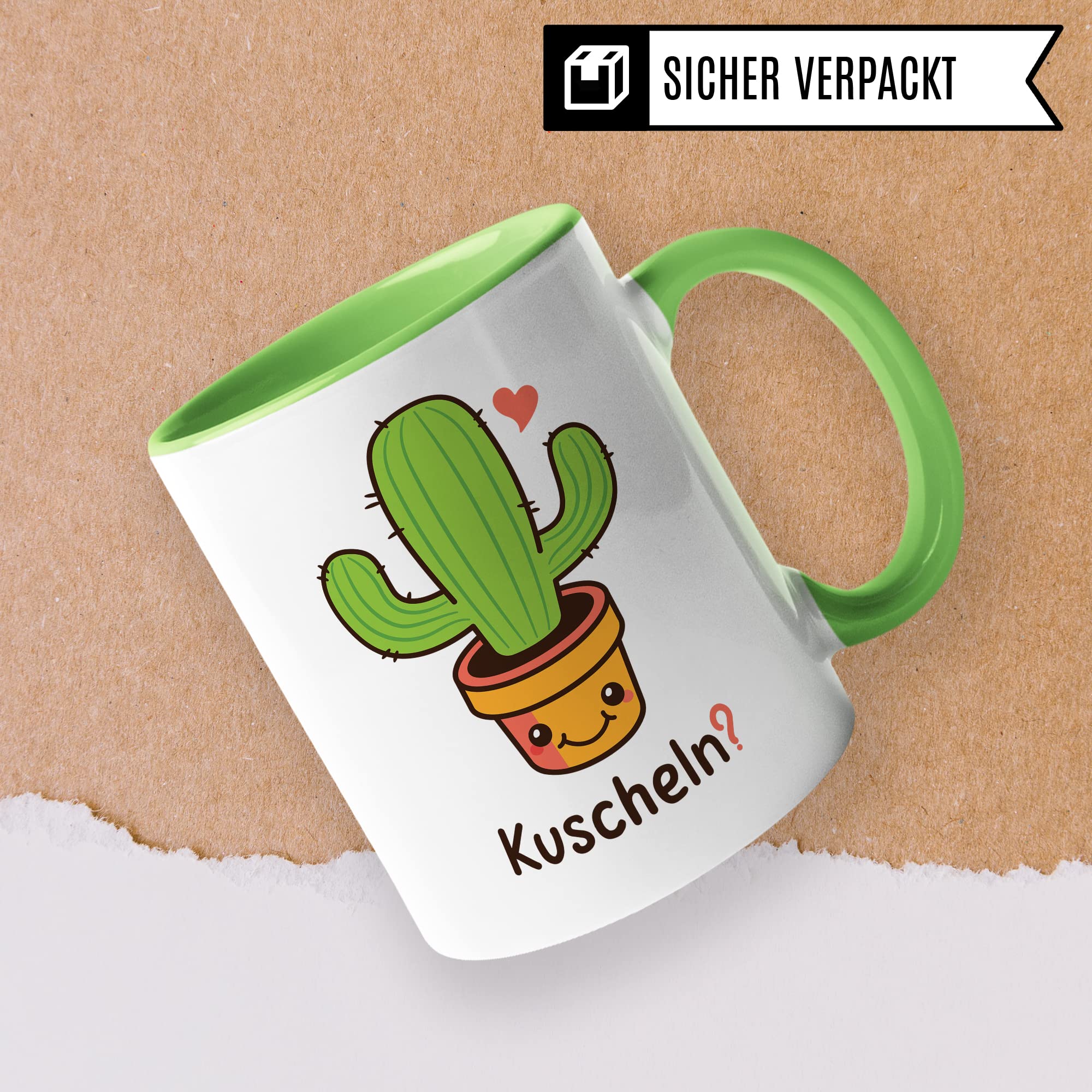 Lustige Tasse mit Spruch: Kuscheln?, Kaktus-Motiv, Geschenk für Lehrer Kollegen Freund Freundin Arbeiter, Geschenkidee Büro lustig Sarkasmus, Kaffeetasse sarkastische Spruch