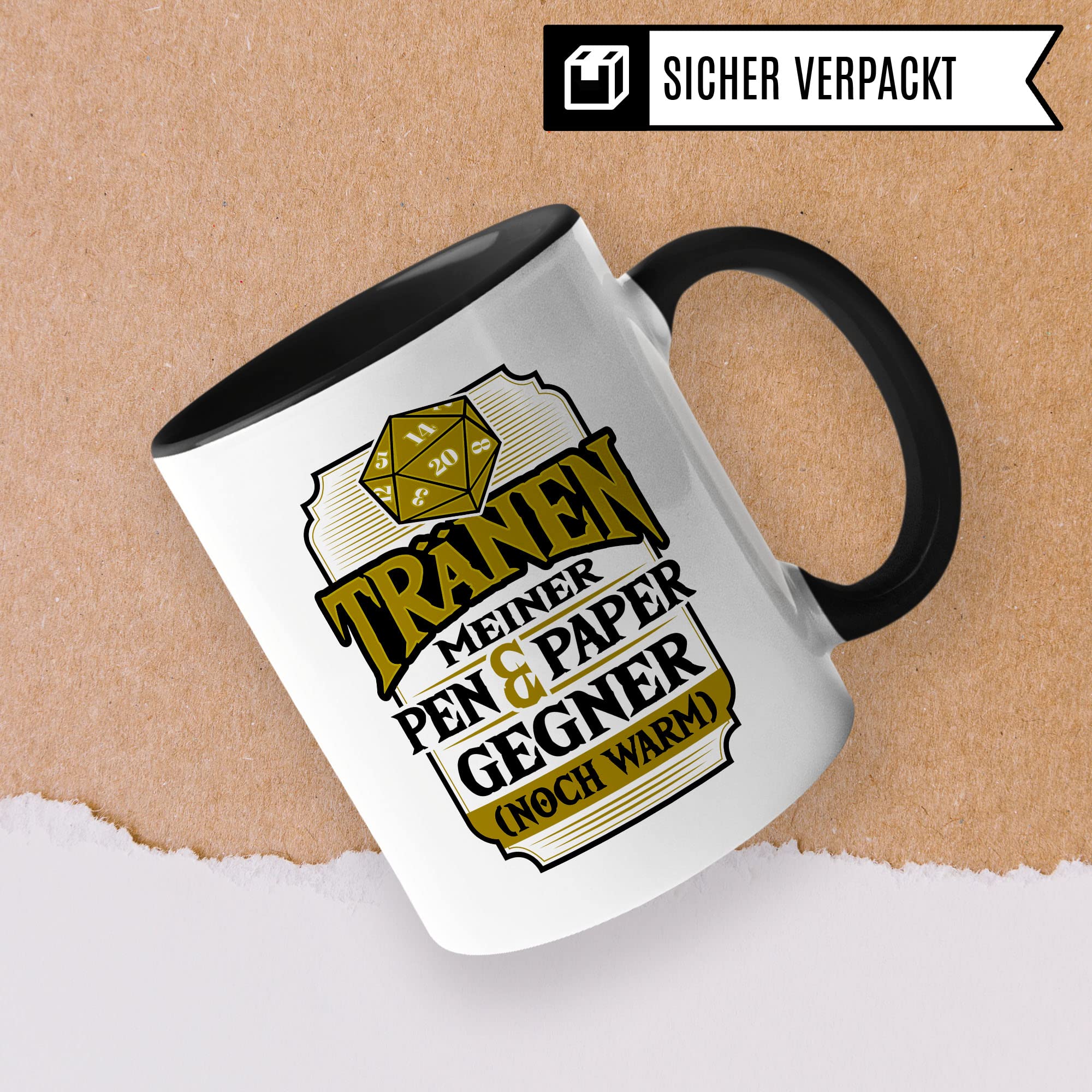 DnD Roleplay Tasse, Tränen meiner Pen & Paper Gegner (noch warm) Spruch, Rollenspiel Spruch D20 Dice Geschenk, Pen & Paper Tabletop D20 Motiv - RPG Dungeon Kaffee-Becher Geschenkidee