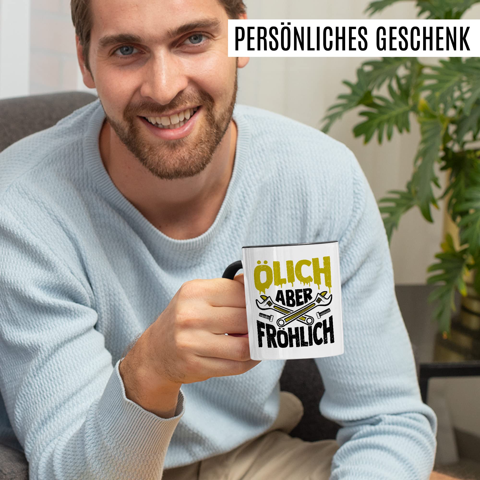 Tasse Mechatroniker Geschenk, Ölich aber Fröhlich Geschenkidee KFZ-Mechatroniker Kaffee-Becher Kaffeetasse Tasse mit Spruch lustig Mechaniker Schrauber Teetasse