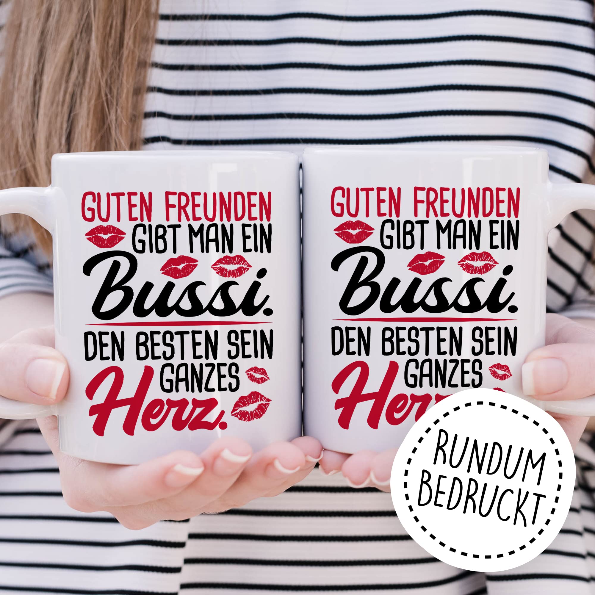 Freunde Tasse Freundinnen Kaffeetasse Freundschaft Kaffee-Becher Frauen Beste Freundin Geschenk-Idee Guten Freunden Bussi Besten Herz Spruch