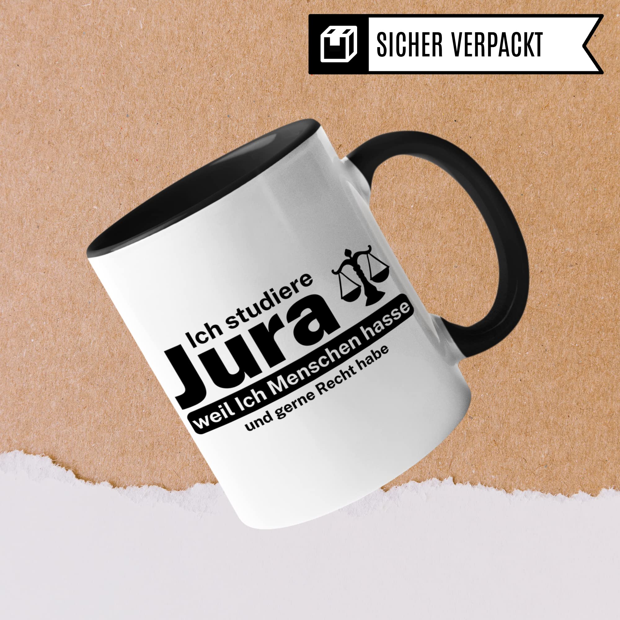 Jura Studium Tasse lustig, Geschenk für Jurastudenten Kaffeebecher, Rechtswissenschaften Student Studentin Geschenkidee Anwalt Anwältin Kaffeetasse