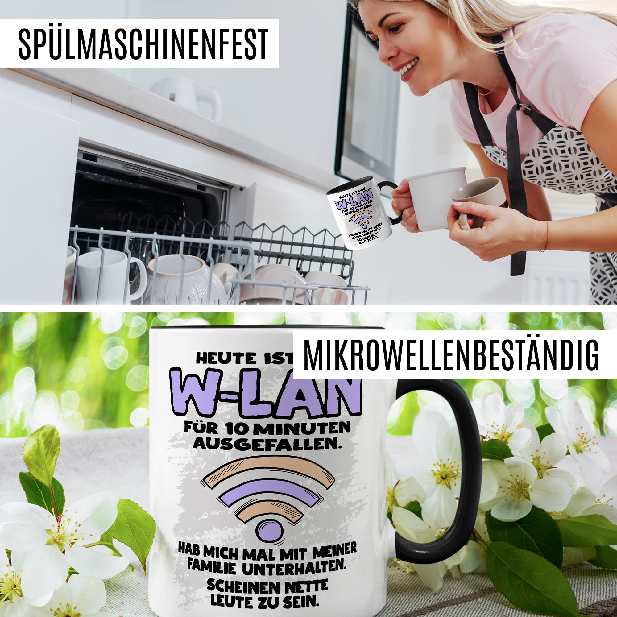 Tasse Wlan Geschenk, Heute ist das Wlan für 10 Min ausgefallen Geschenkidee Gamer Kaffee-Becher Kaffeetasse Tasse mit Spruch lustig Humor Witztasse Gaming Internet Handy