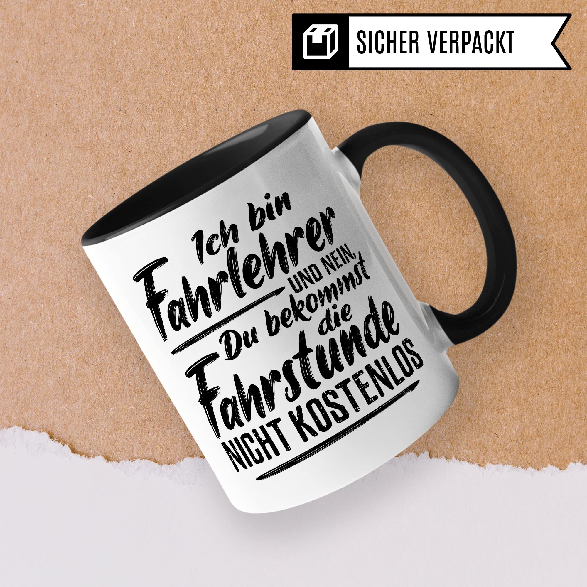 Fahrstunde Tasse Geschenkidee Kaffeetasse Humor Witz Geschenk für Fahrlehrer Kaffeebecher Fahrschule Becher