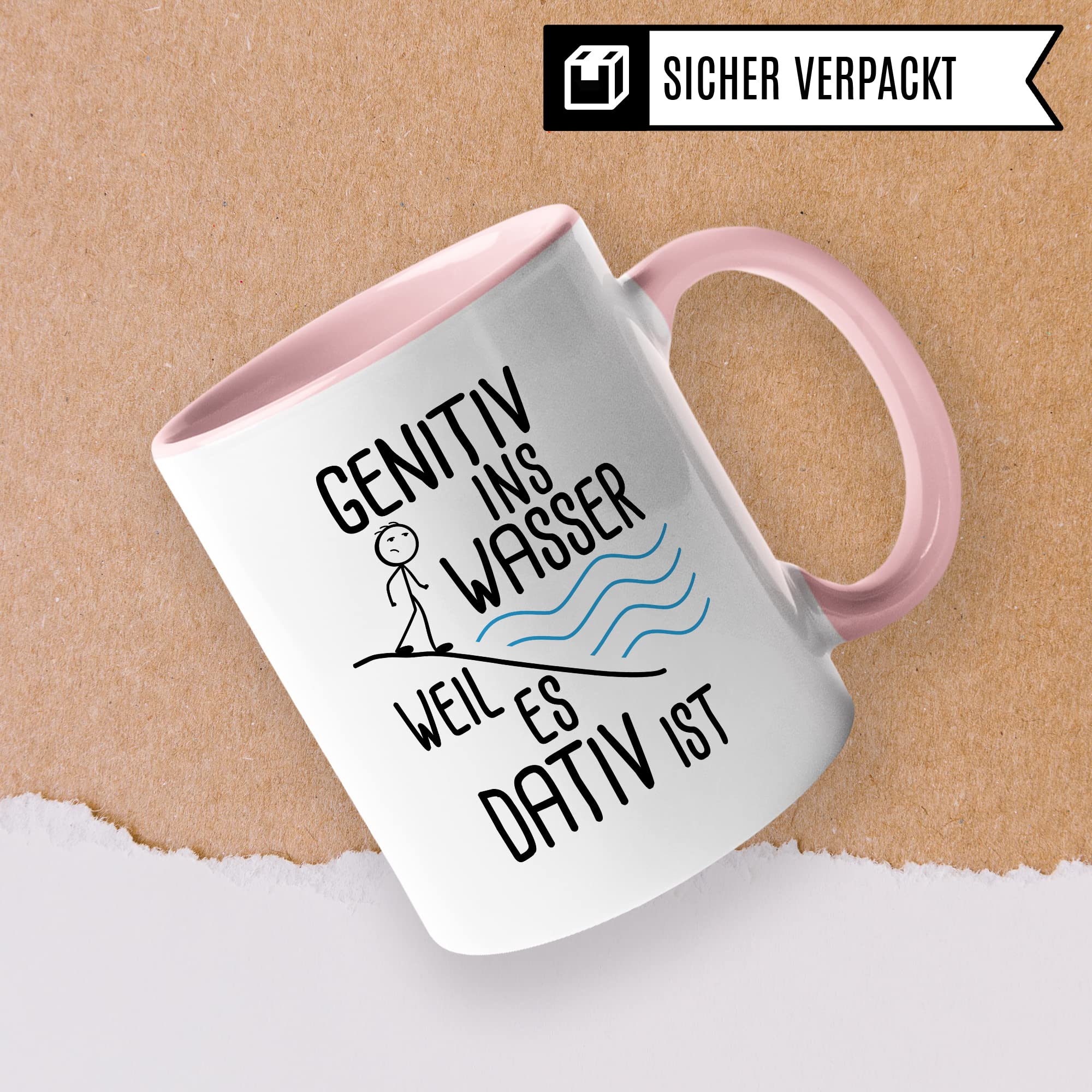 Grammatik Tasse, Genitiv ins Wasser weil es Dativ ist Geschenk Kaffee-Becher Geschenkidee Lehrer Tasse mit Spruch lustig Grammatik Deutsch Dativ Genitiv Kaffeetasse Teetasse Germanist