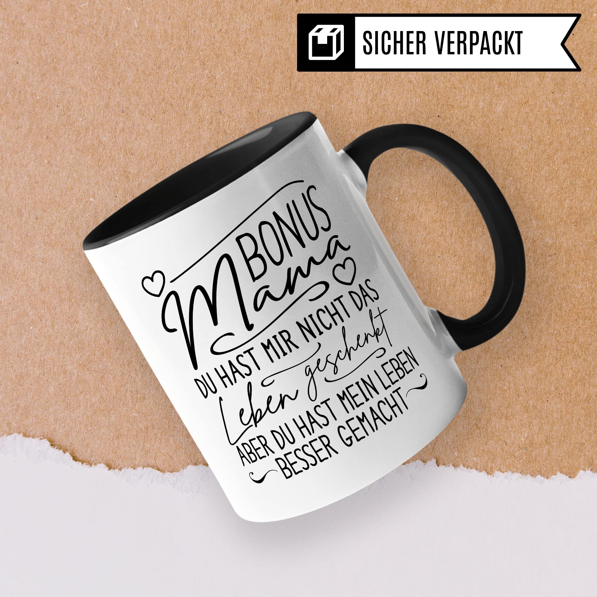 Bonusmama Tasse Stiefsohn Stieftochter Geschenkidee Mama Kaffeetasse Geschenk für Stiefmutter Kaffeebecher Stiefmama Becher