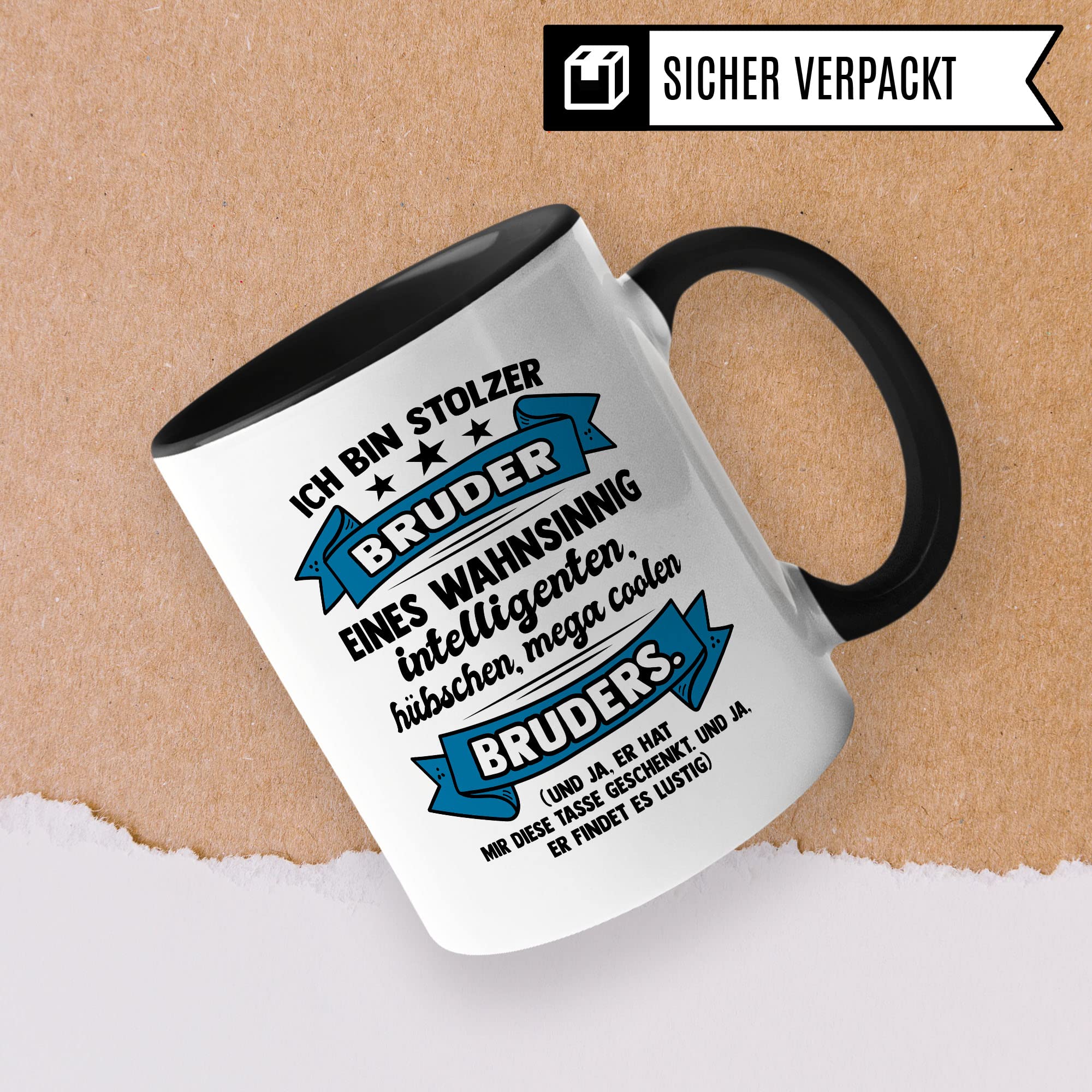 Stolzer Bruder Tasse Geschwister Kaffeetasse Geschenk Bruderherz Kaffee-Becher Bruder Geschenkidee Brüder Bester Bruder Motiv Geschwisterliebe