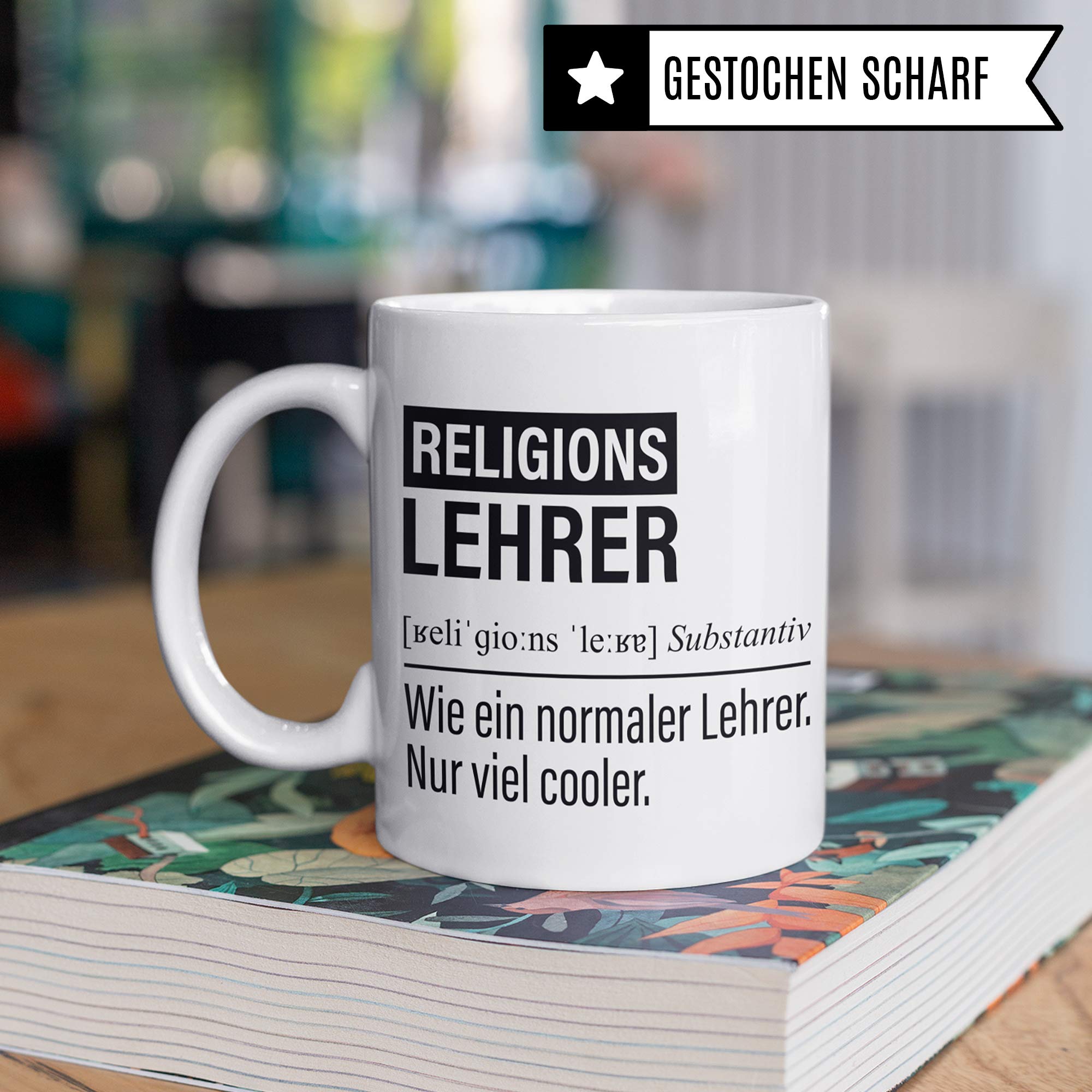 Religionslehrer Tasse, Geschenk für Religions Lehrer, Kaffeetasse Geschenkidee Lehrer, Kaffeebecher Lehramt Schule Religion Unterricht Witz