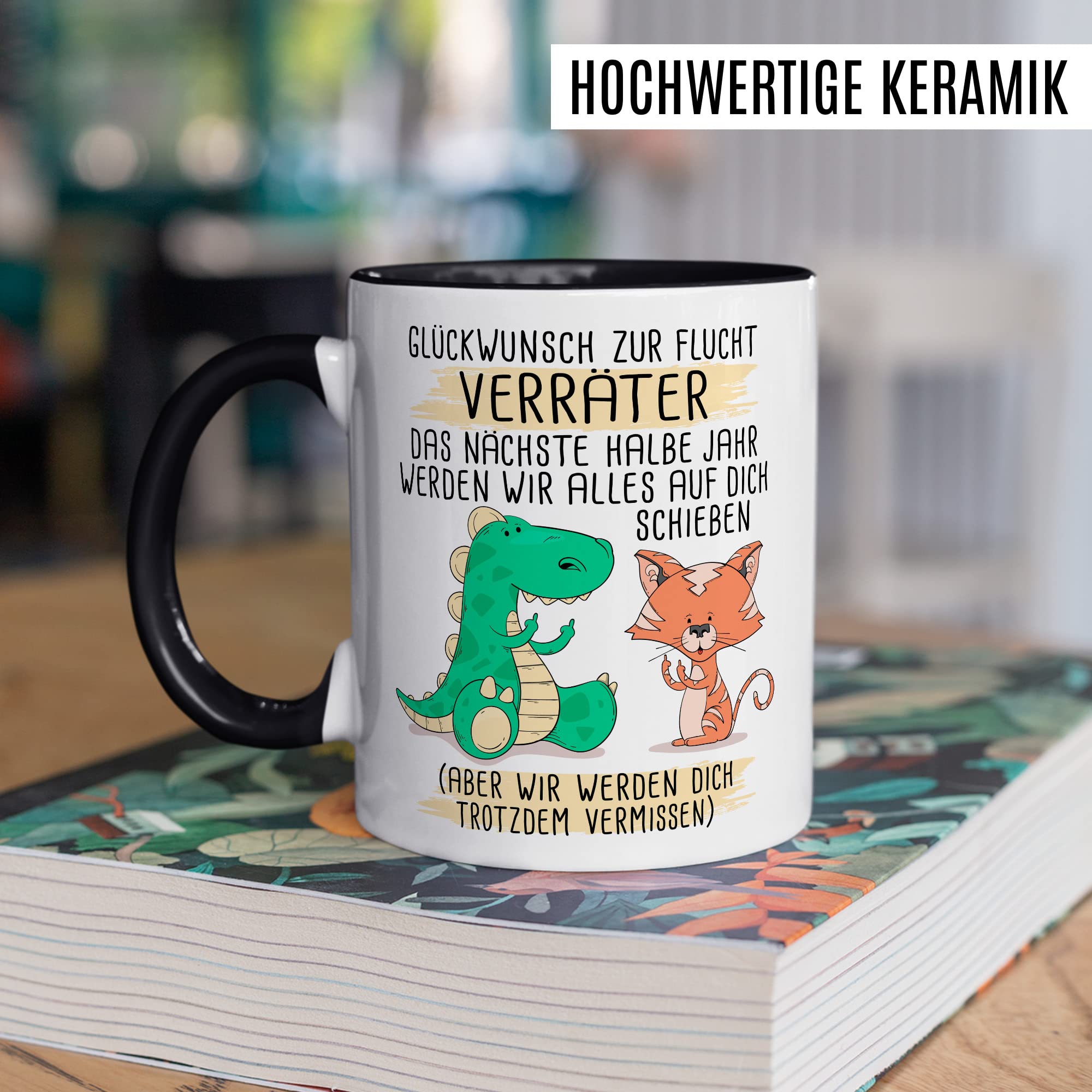 Abschied Tasse Abschiedsgeschenk Kaffeetasse Glückwunsch zur Flucht Spruch lustiger Kaffee-Becher Jobwechsel Kollege Kollegin Kündigung Ruhestand Geschenkidee Rente Geschenk Büro Arbeit