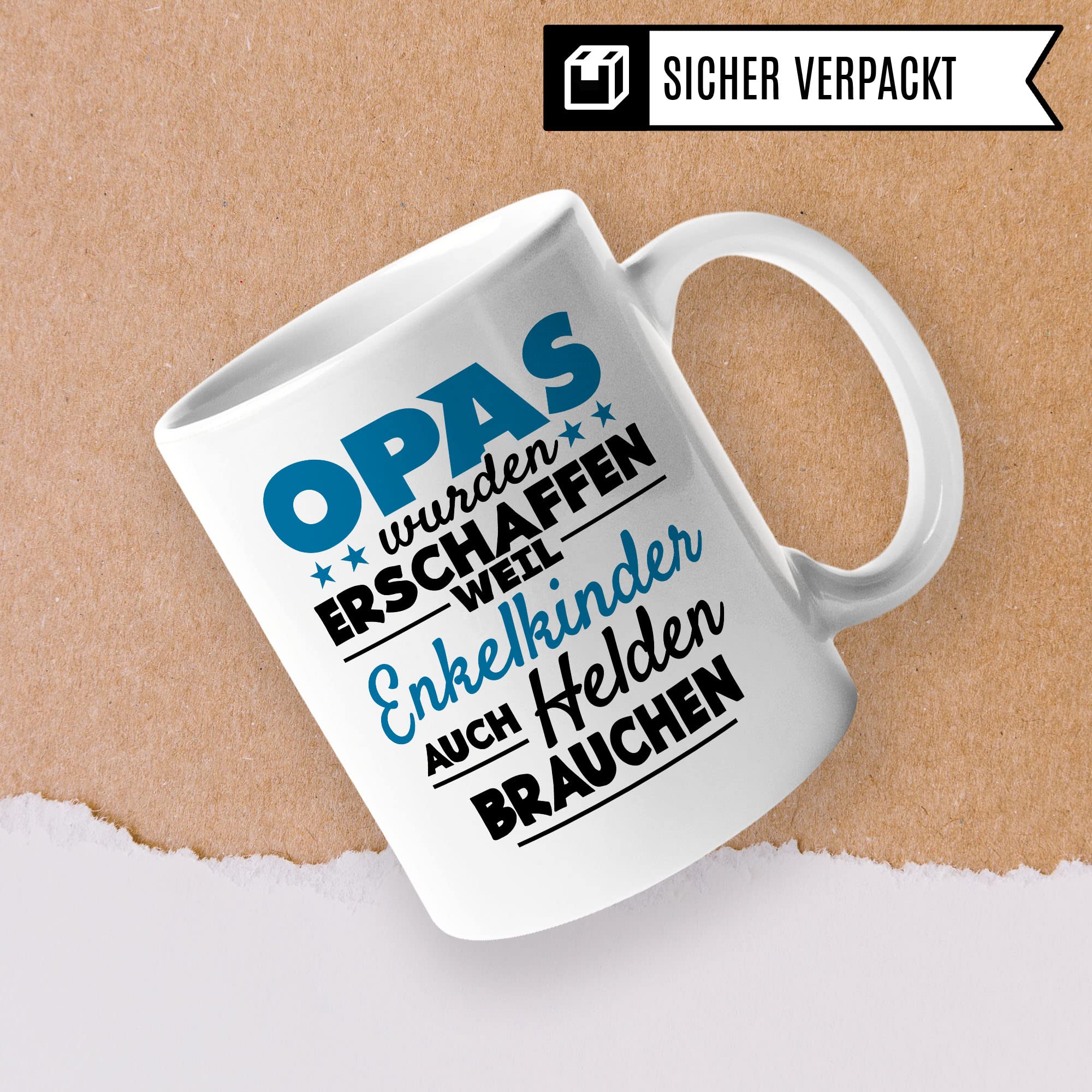 Opa Tasse - Opas wurden erschaffen weil Enkel-Kinder auch Helden brauchen - Geschenk Großvater Enkelkinder schöner Spruch Geschenkidee Enkel Kaffee-Becher