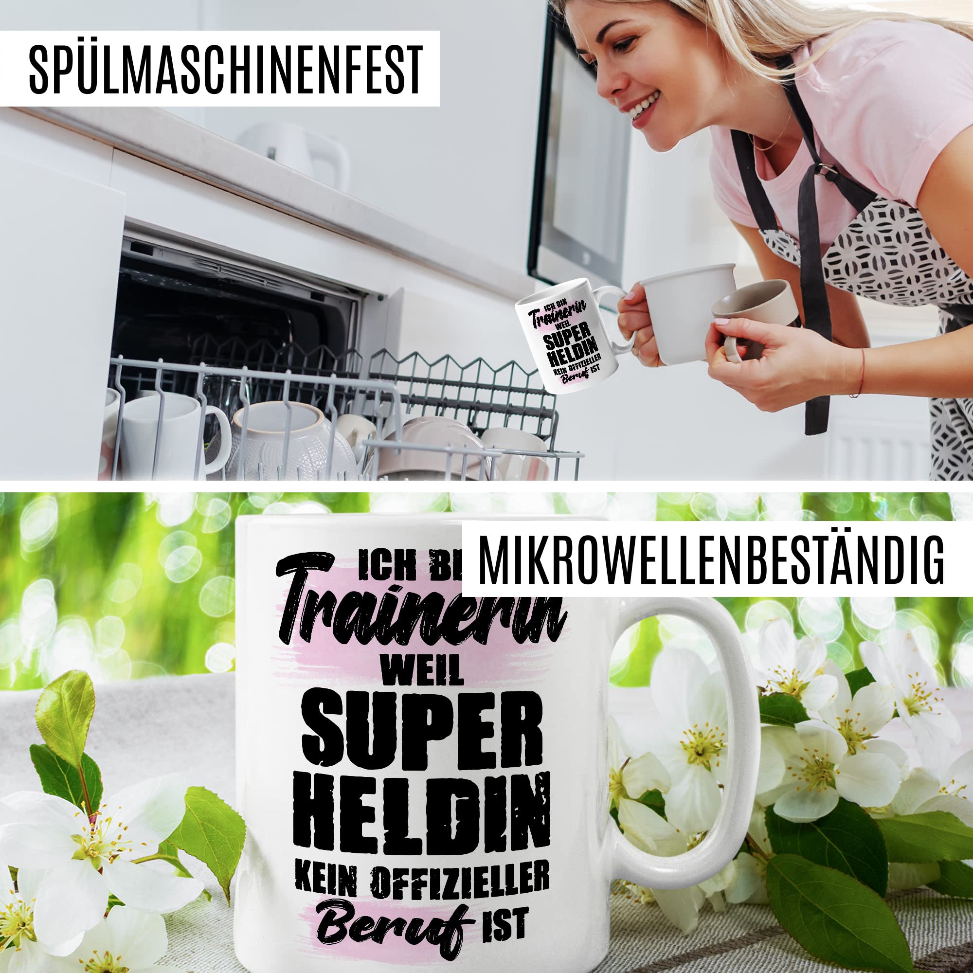 Tasse Trainerin Geschenk, Ich bin Trainerin weil Superhelding kein offizieller Beruf ist Geschenkidee Kaffee-Becher Kaffeetasse mit Spruch lustig Coach Teetasse