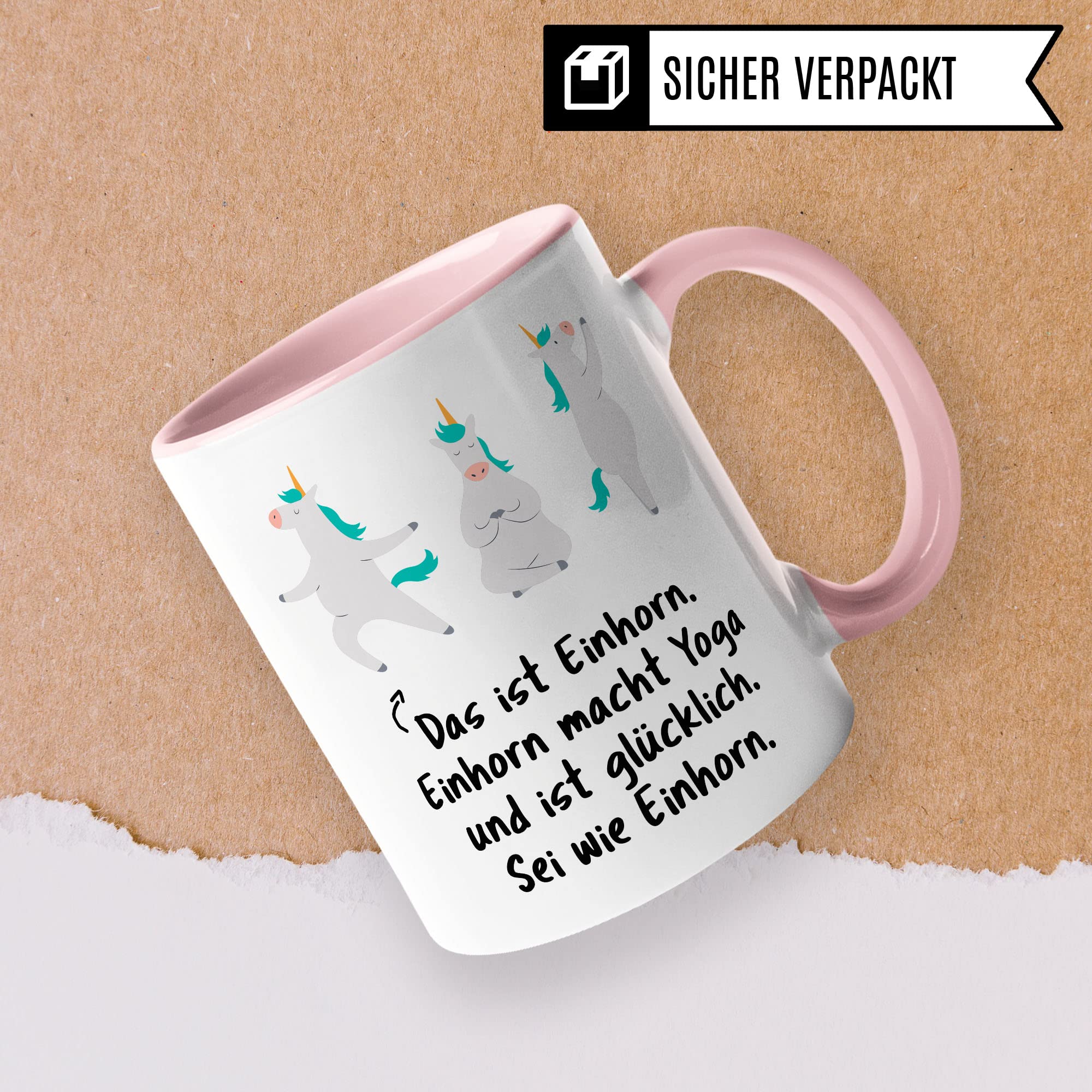 Yoga Tasse Geschenkidee Joga Kaffeetasse Humor Witz Geschenk für Guru Kaffeebecher Einhorn Becher