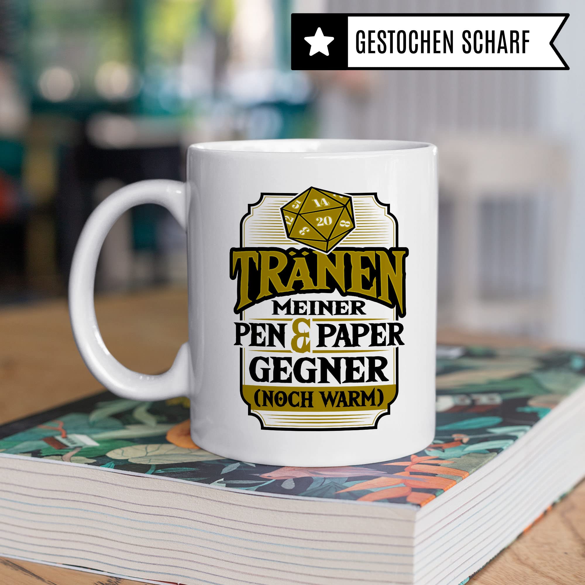 DnD Roleplay Tasse, Tränen meiner Pen & Paper Gegner (noch warm) Spruch, Rollenspiel Spruch D20 Dice Geschenk, Pen & Paper Tabletop D20 Motiv - RPG Dungeon Kaffee-Becher Geschenkidee