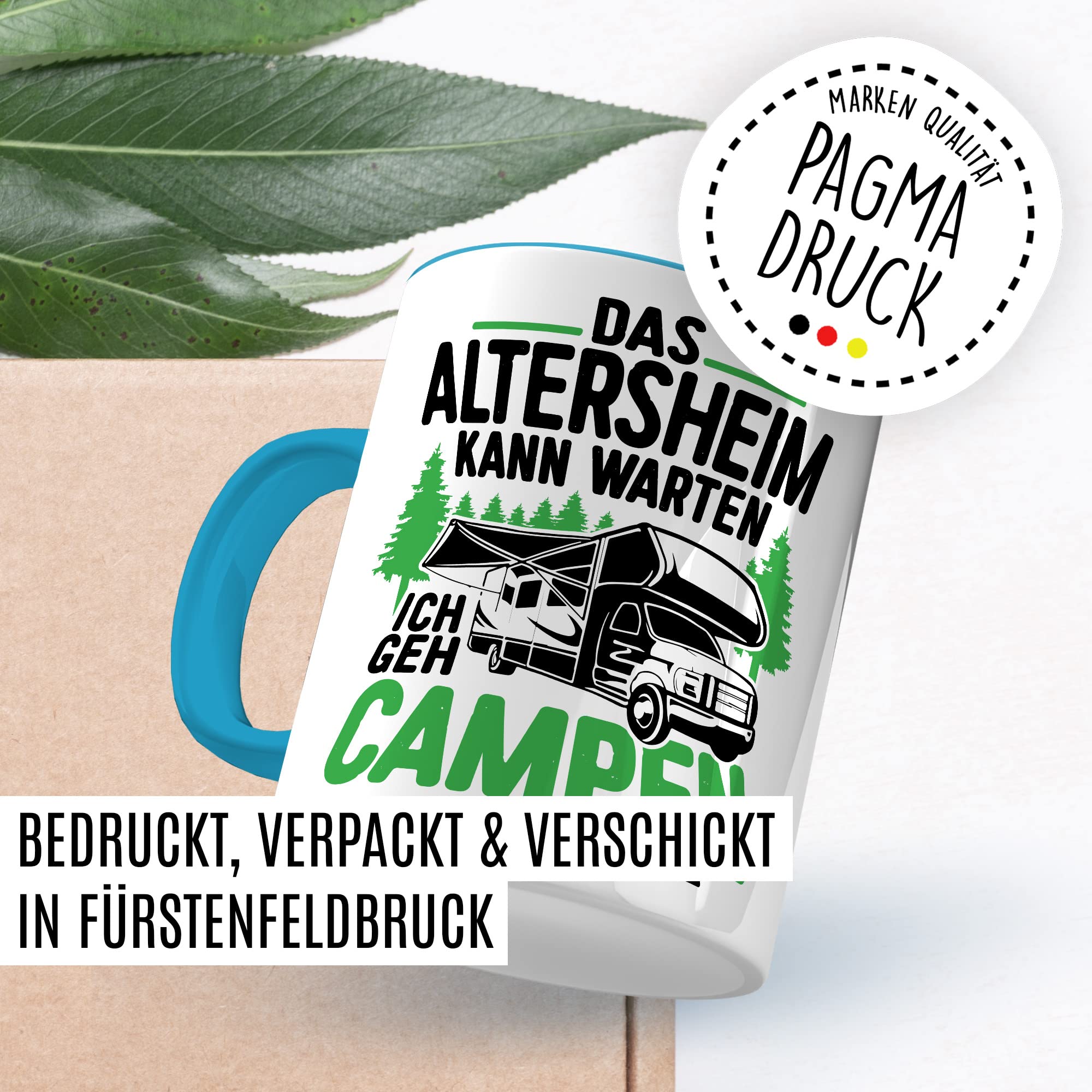 Tasse Campen Geschenk, Das Alterheim kann warten Ich geh campen Geschenk Geschenkidee Kaffeetasse mit liebevollem Spruch Kaffee-Becher Natur Rentner Rentnerin Rente