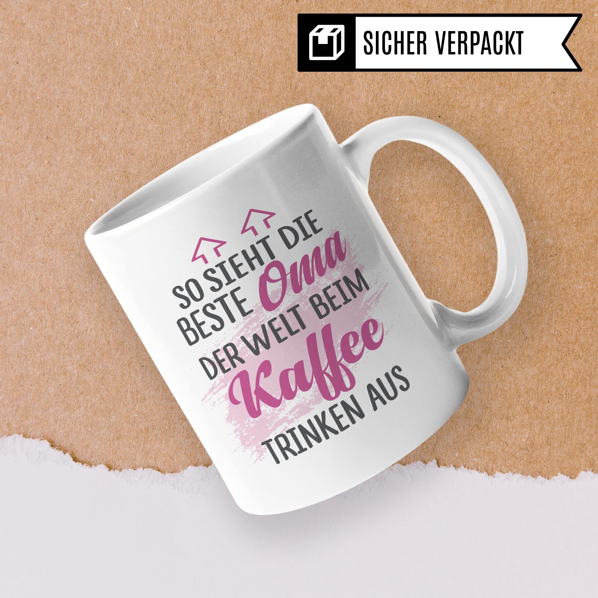 Tasse Oma Geschenk, So sieht die beste Oma der Welt beim Kaffee trinken aus Geschenkidee Großmutter Kaffeetasse mit Spruch Kaffee-Becher Teetasse Familie