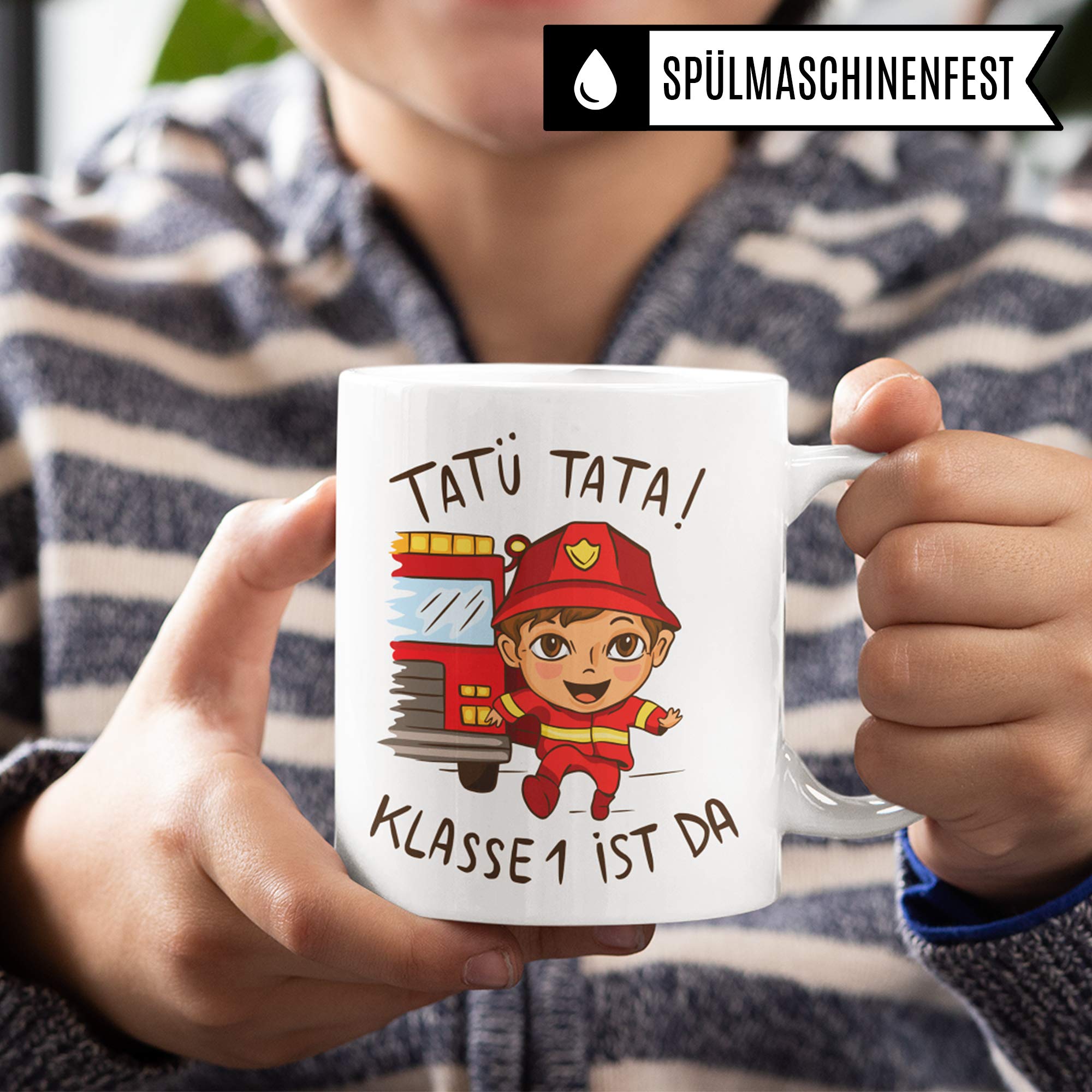 Pagma Druck Tasse Einschulung, Geschenke zur Einschulung, Junge & Mädchen Schulbeginn Schulanfang Becher, Einschulungsgeschenke Schulkind, Erster Schultag Deko Kakaotasse Feuerwehr