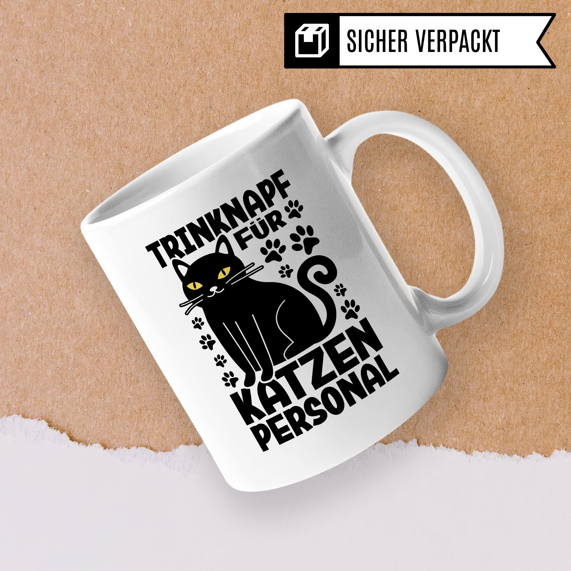 Katzen Tasse Kaffeetasse Humor Kaffee-Becher mit Spruch Katze Witz Katzenmama Trinknapf für Katzenpersonal Trinknapf Geschenk Geschenkidee für Katzenliebhaber Katzentasse Tasse fürs Büro