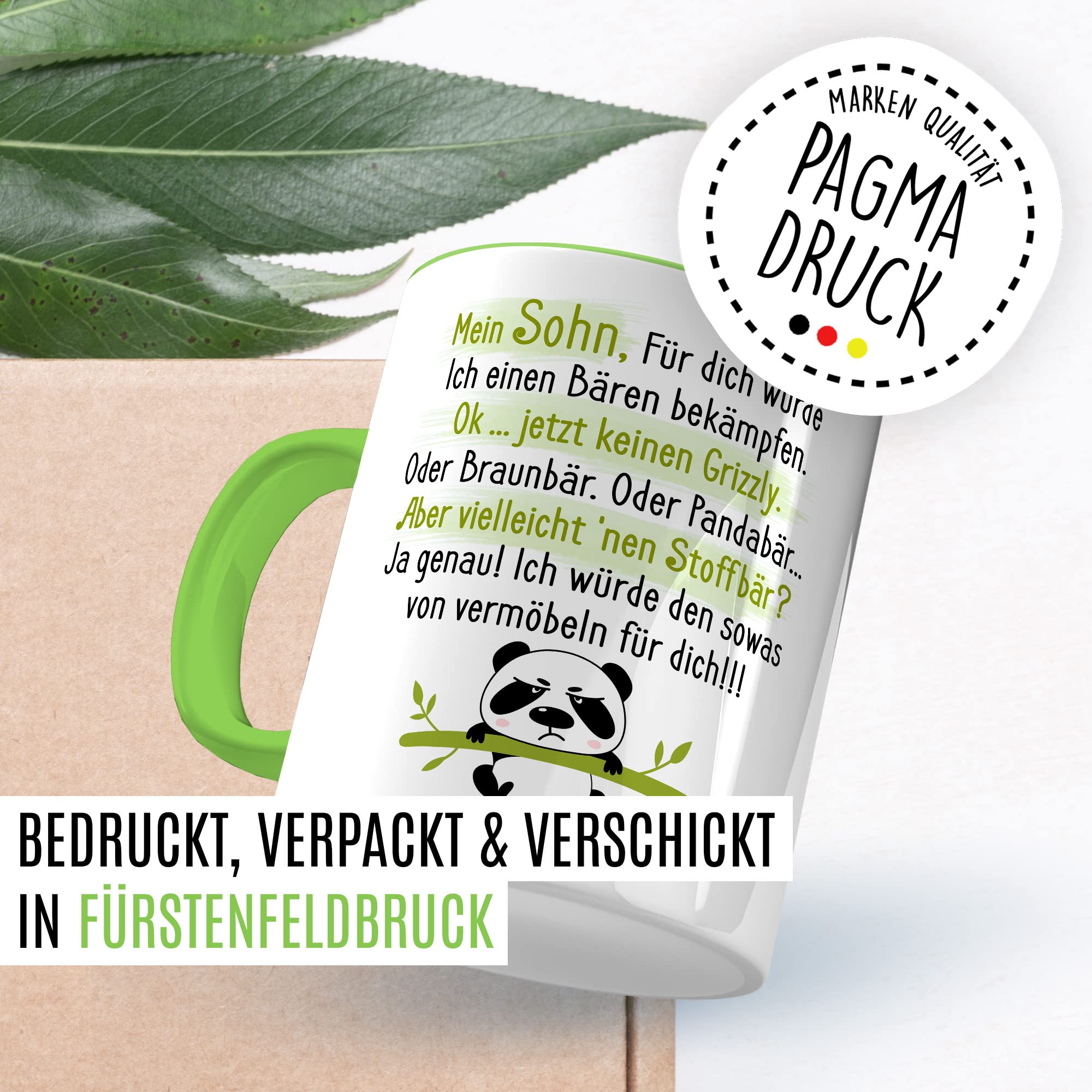 Sohn Tasse Geschenk, Mein Sohn für dich würde ich einen Bären bekämpfen Geschenkidee Vater Mutter Kaffeetasse mit Spruch lustig Kaffee-Becher Witztasse Teetasse Mama Papa