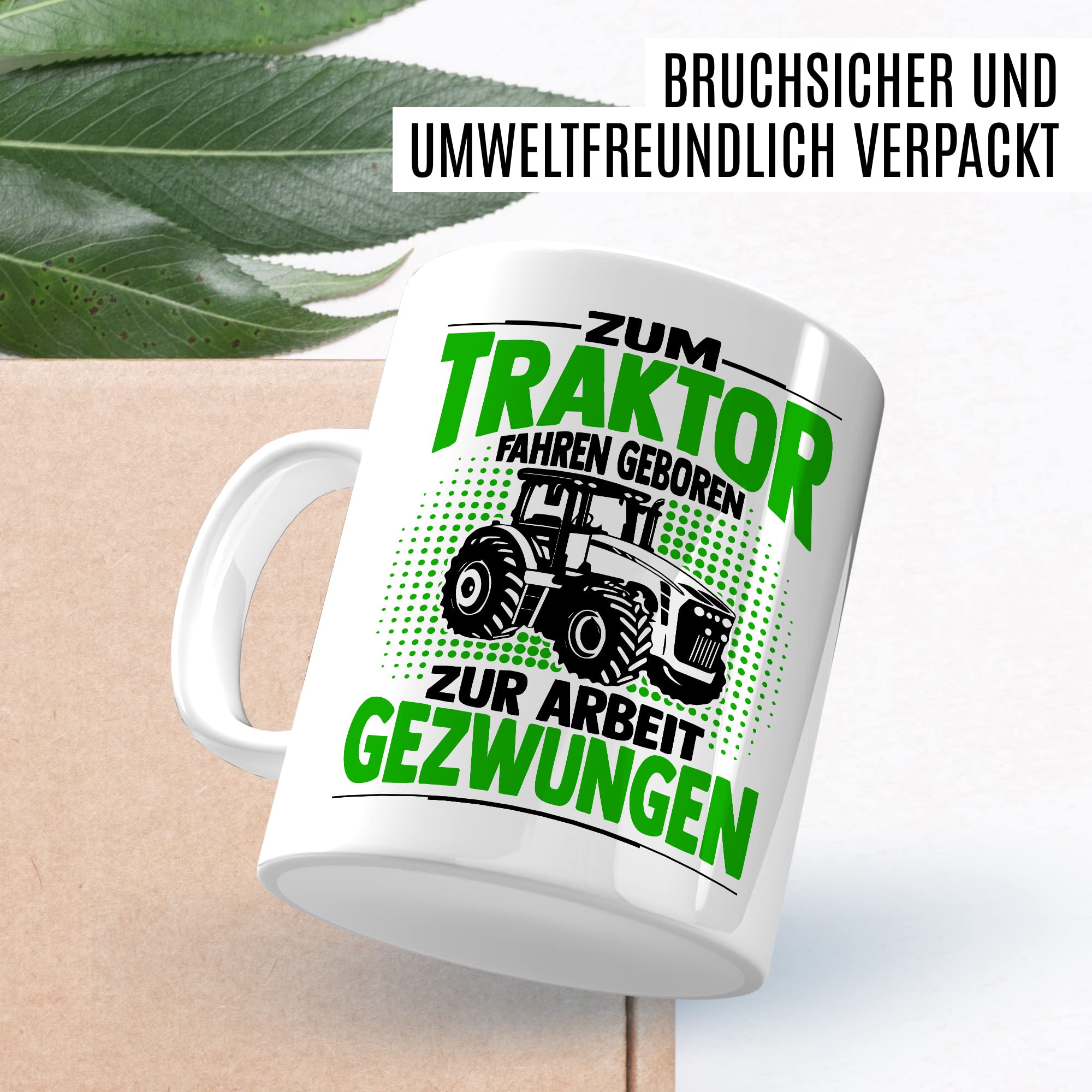 Bauer Tasse Geschenk, Zum Traktor fahren geboren - zur Arbeit gezwungen Geschenkidee Landwirt Kaffeetasse mit Spruch lustig Kaffee-Becher Witztasse Teetasse