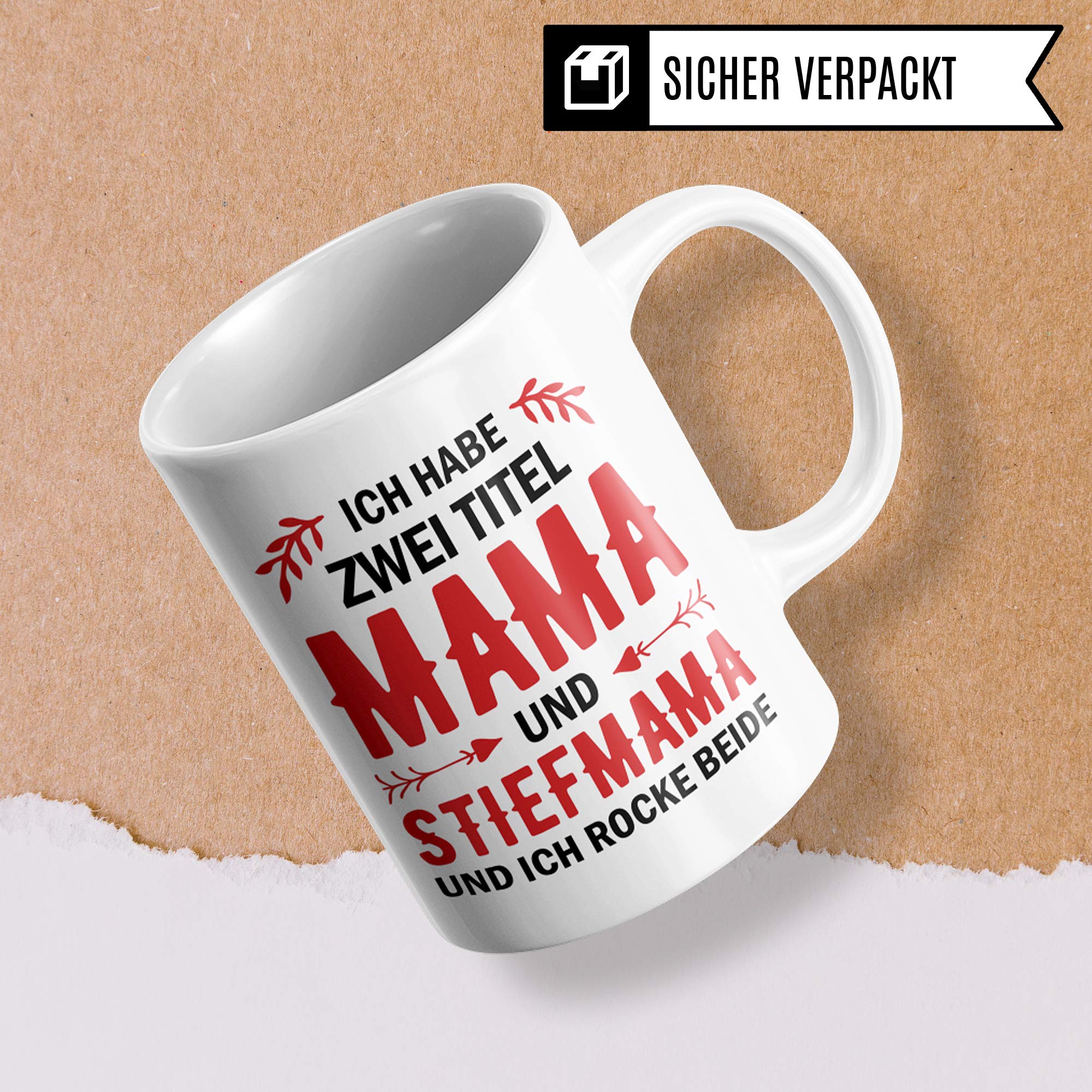 Pagma Druck Tasse Stiefmutter Geschenk, Stiefmama Spruch Becher Geschenkidee, Kaffeetasse Bonus Mama (Weiß/Weiß)