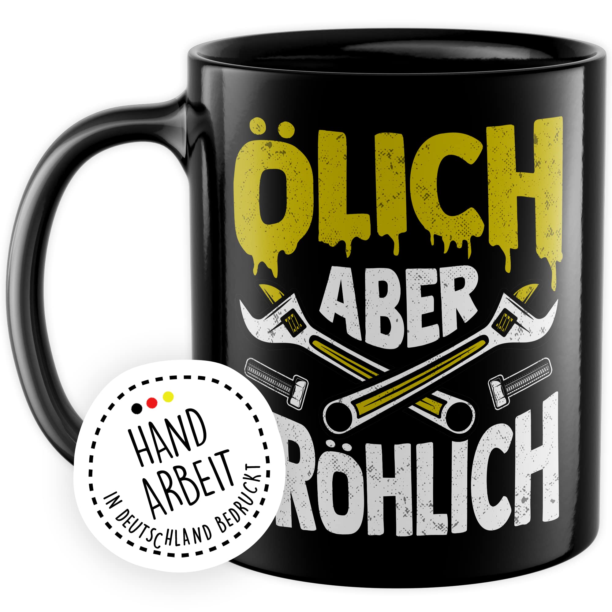 Tasse Mechatroniker Geschenk, Ölich aber Fröhlich Geschenkidee KFZ-Mechatroniker Kaffee-Becher Kaffeetasse Tasse mit Spruch lustig Mechaniker Schrauber Teetasse