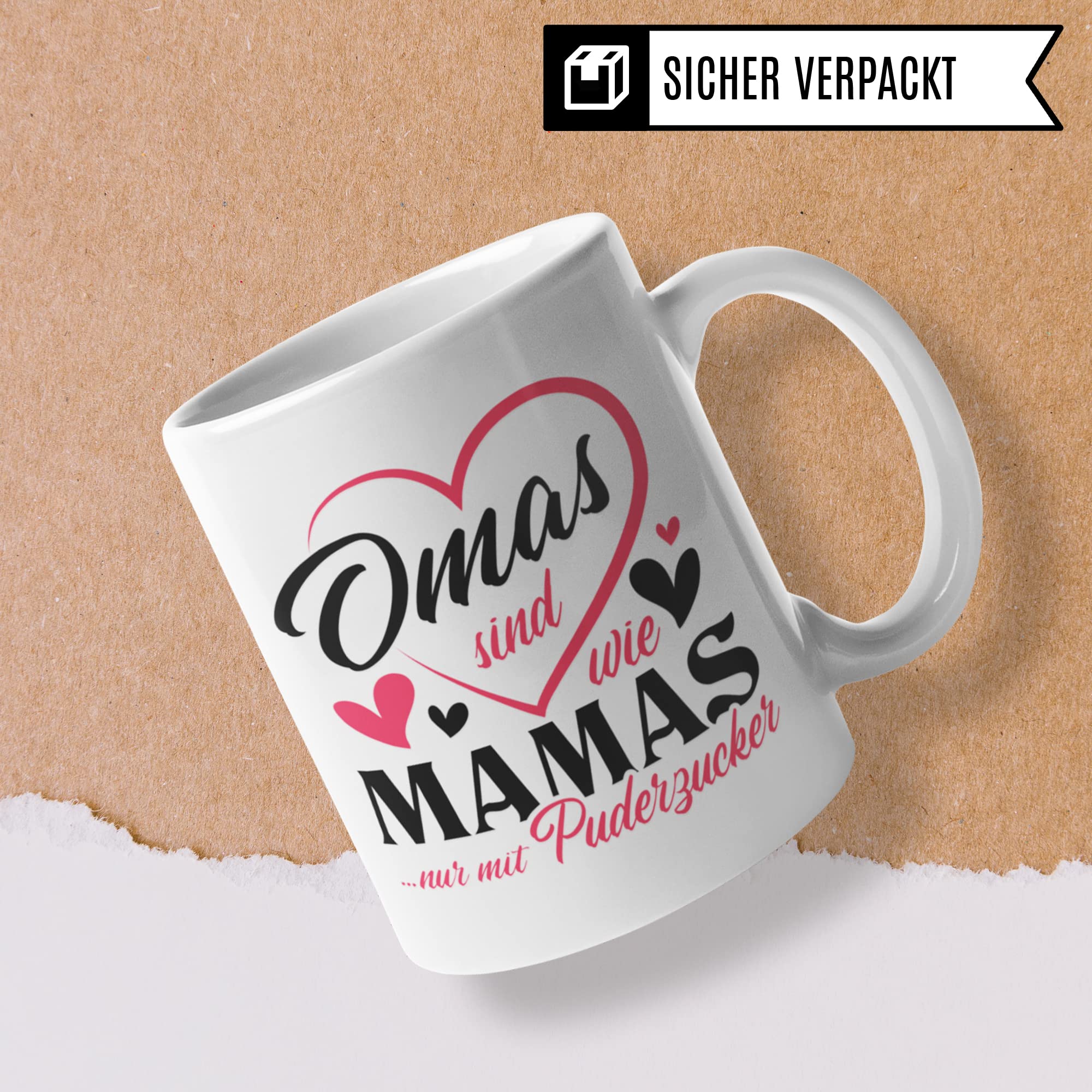 Tasse Oma Spruch Puderzucker | Oma Geschenke zum Geburtstag Weihnachten Muttertag | Kaffeetasse Großmutter Geschenke für Oma von Enkelkind | Grossmutter Enkel Kaffee-Becher