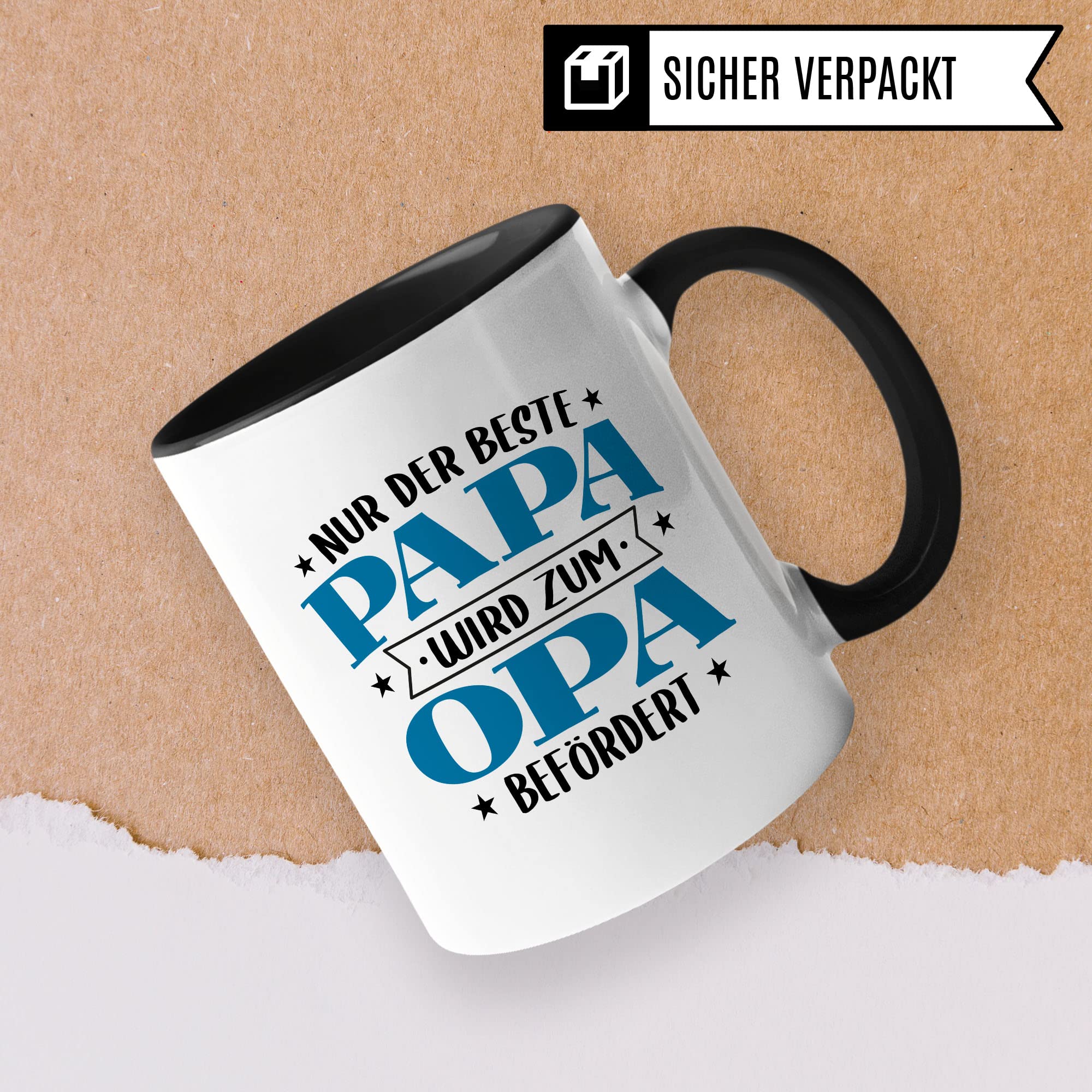 Tasse Opa, Nur der beste Papa wird zum Opa befördert Kaffeetasse mit Spruch lustig Kaffee-Becher Vater Geschenk Geschenkidee Großvater Geburt Teetasse