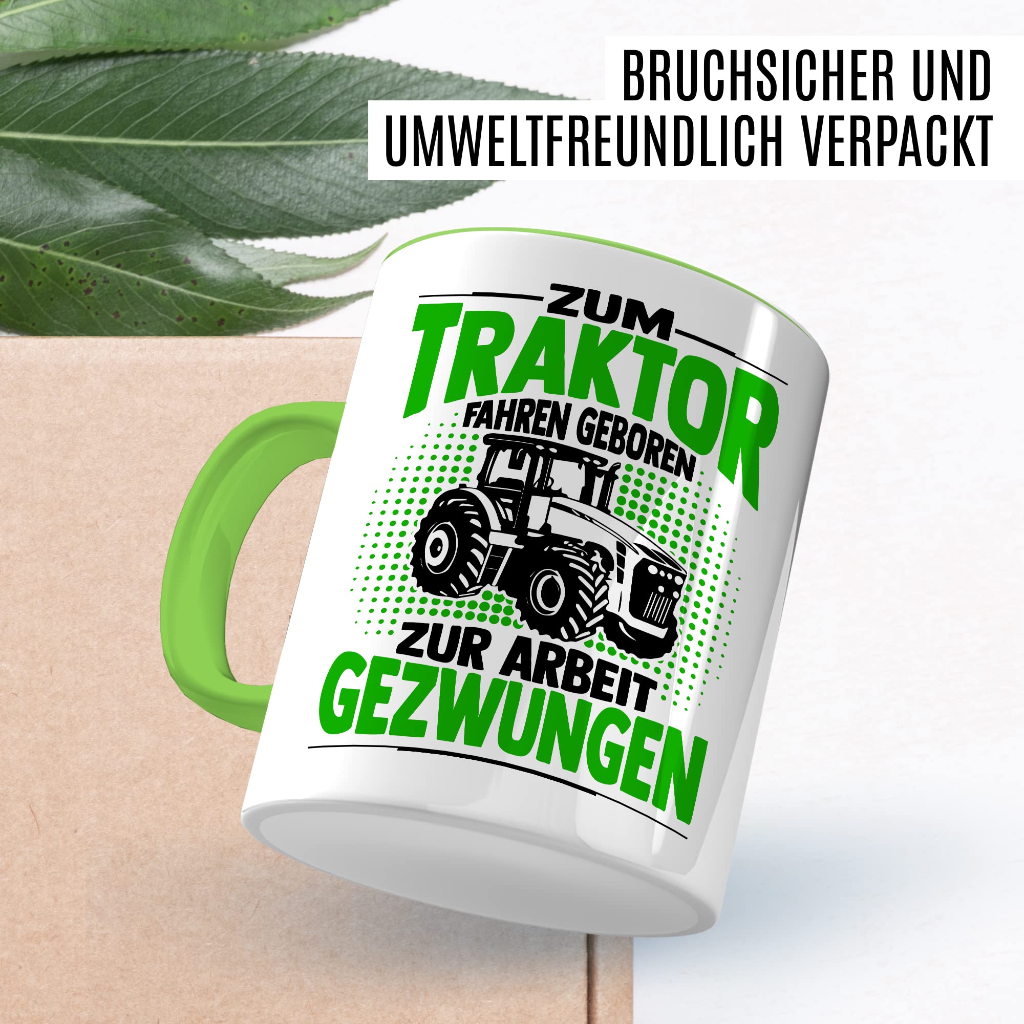 Bauer Tasse Geschenk, Zum Traktor fahren geboren - zur Arbeit gezwungen Geschenkidee Landwirt Kaffeetasse mit Spruch lustig Kaffee-Becher Witztasse Teetasse